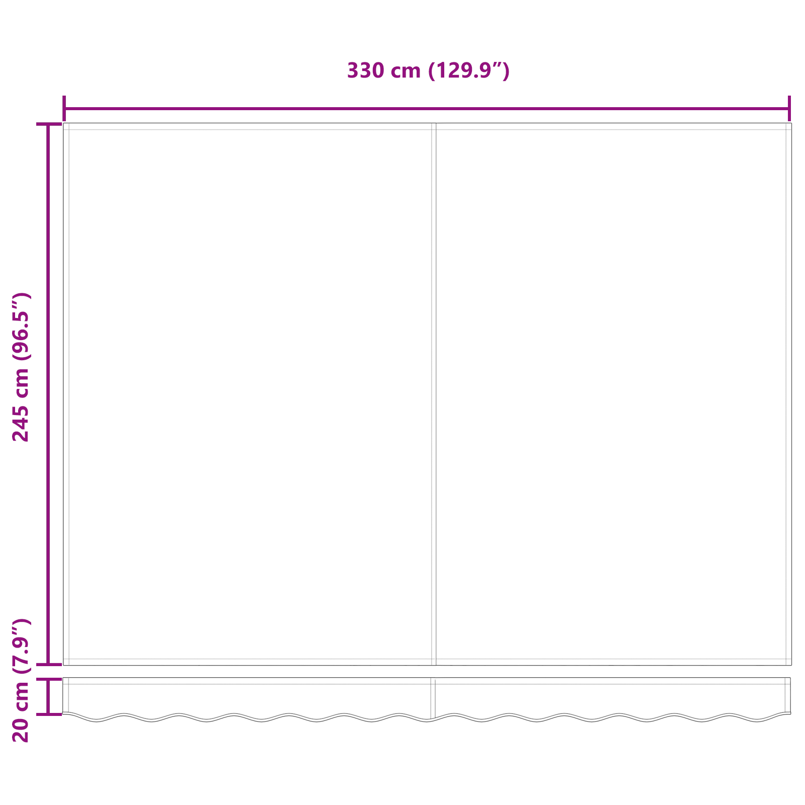 Innvendbar Markise Antrasitt og Hvit 350x250 cm stoff