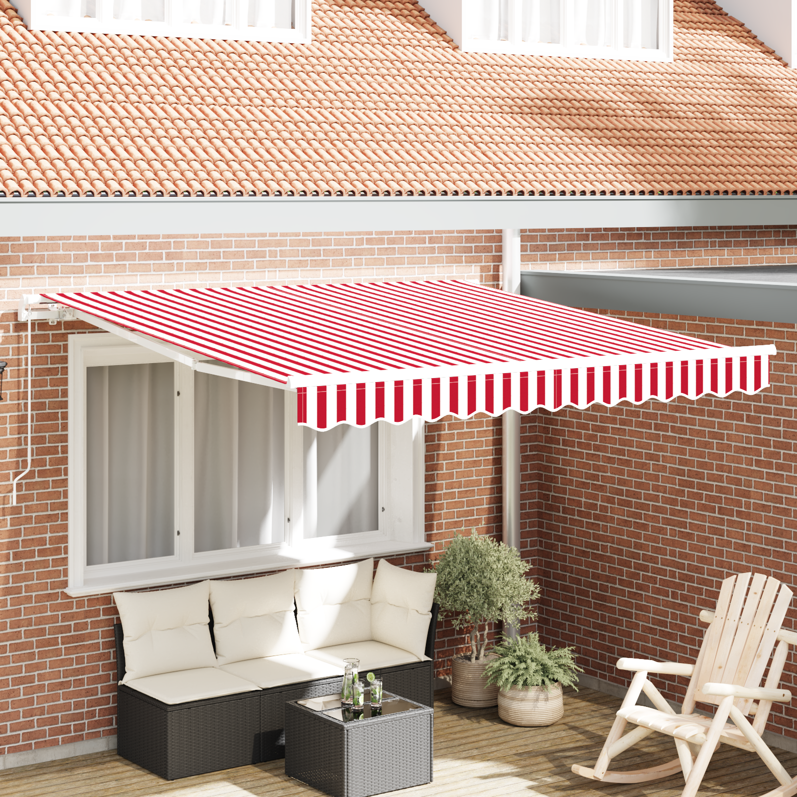 Innvendbar Markise Rød og hvit 350 x 250 cm stoff