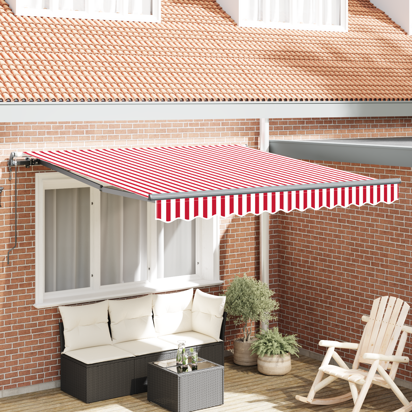 Innvendbar Markise Rød og hvit 350 x 250 cm stoff