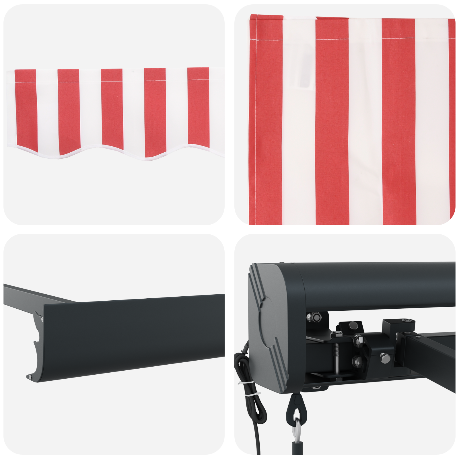 Innvendbar Markise Rød og hvit 350 x 250 cm Stoff, Metall
