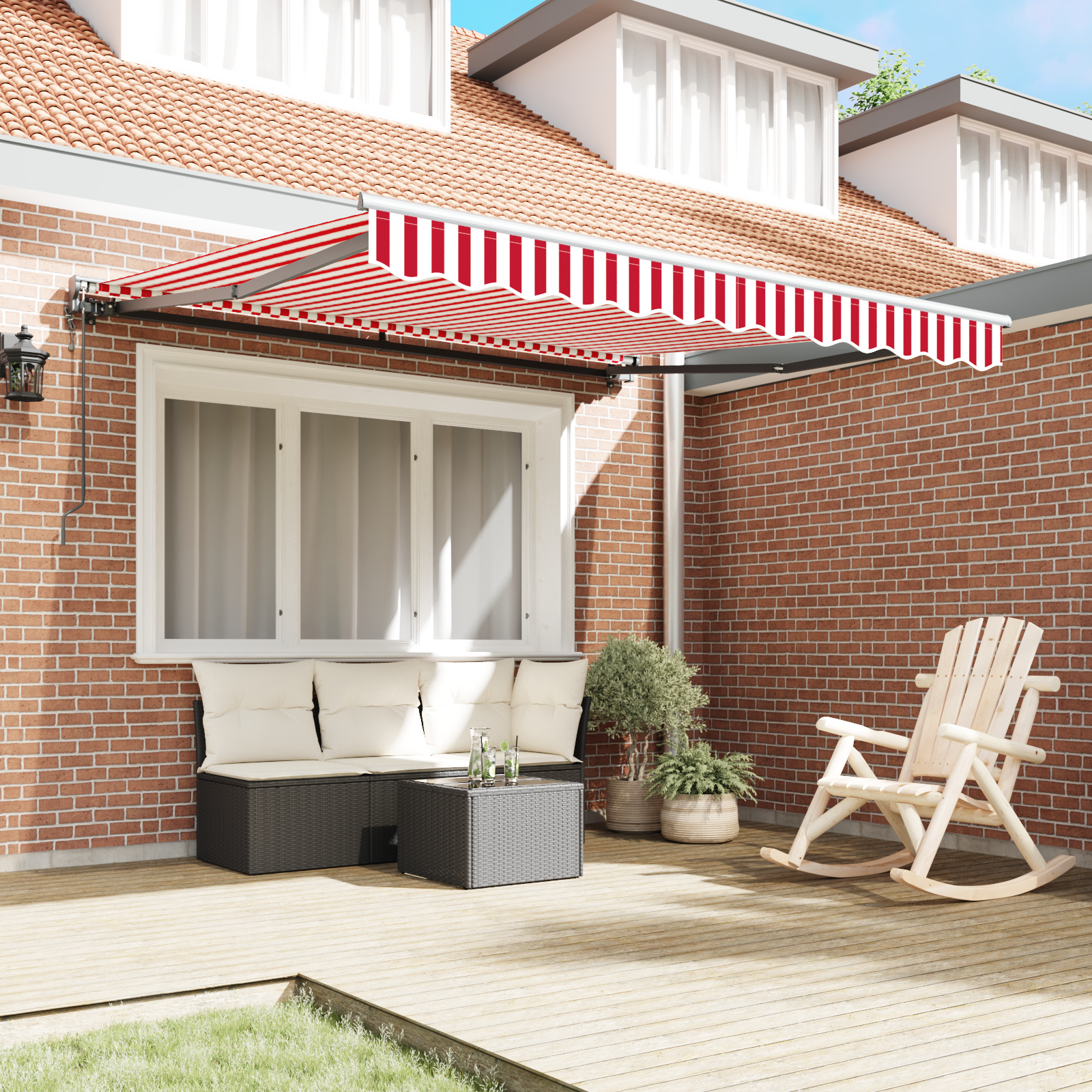 Innvendbar Markise Rød og hvit stripe 350x250 cm stoff