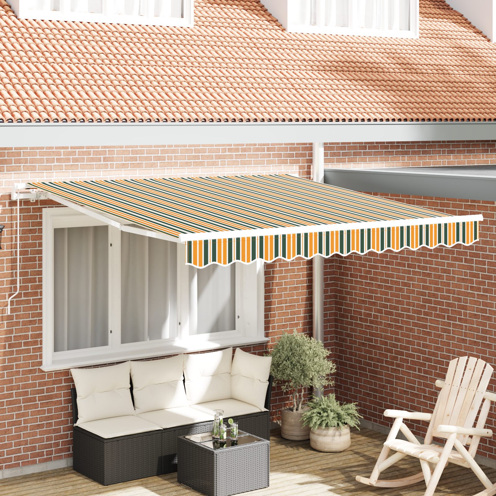 Innvendbar Markise Grønn og gul 350 x 250 cm stoff