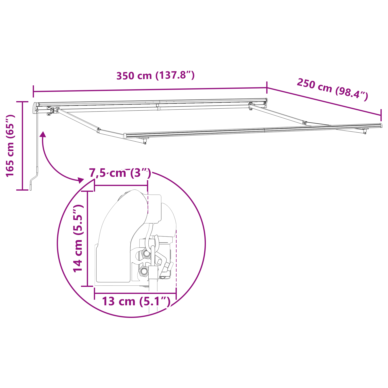 Innvendbar Markise Grønn og gul 350 x 250 cm stoff