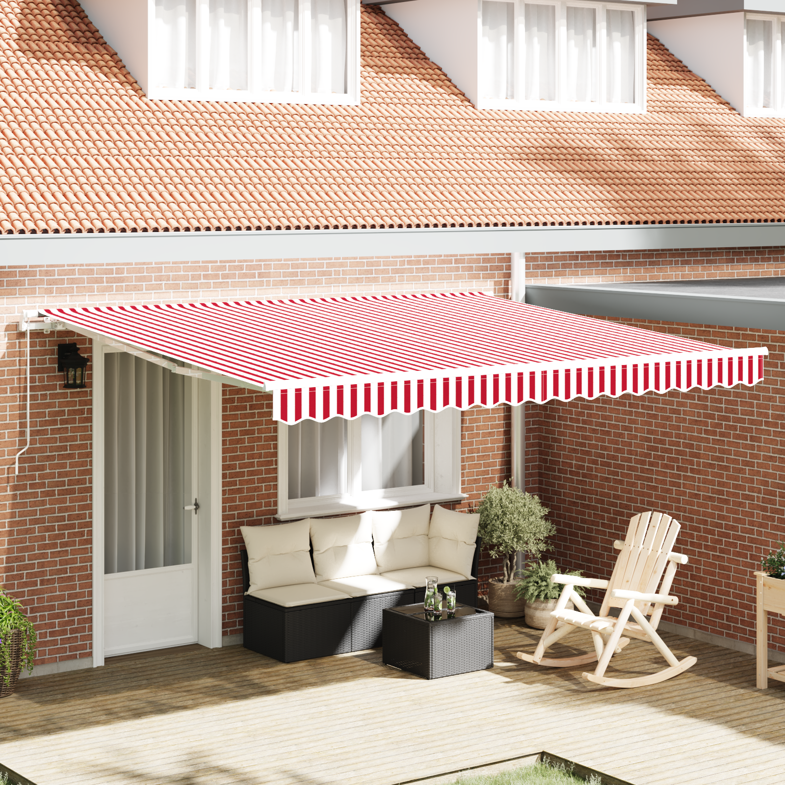 Innvendbar Markise Rød og hvit 400 × 300 cm Polyester