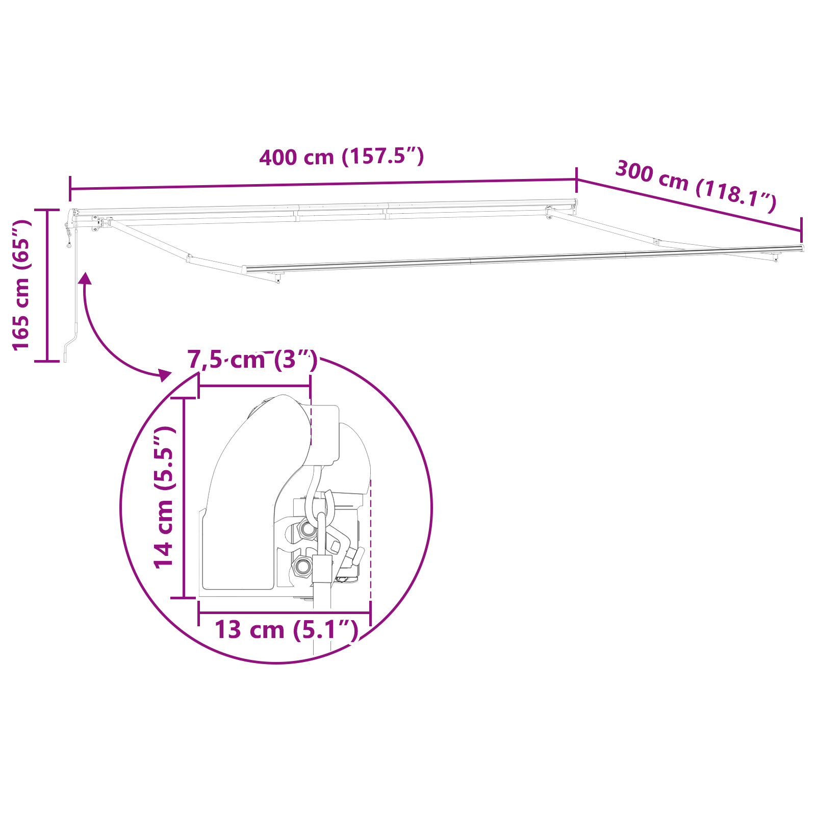 Innvendbar Markise 400 × 300 cm Flerfarget