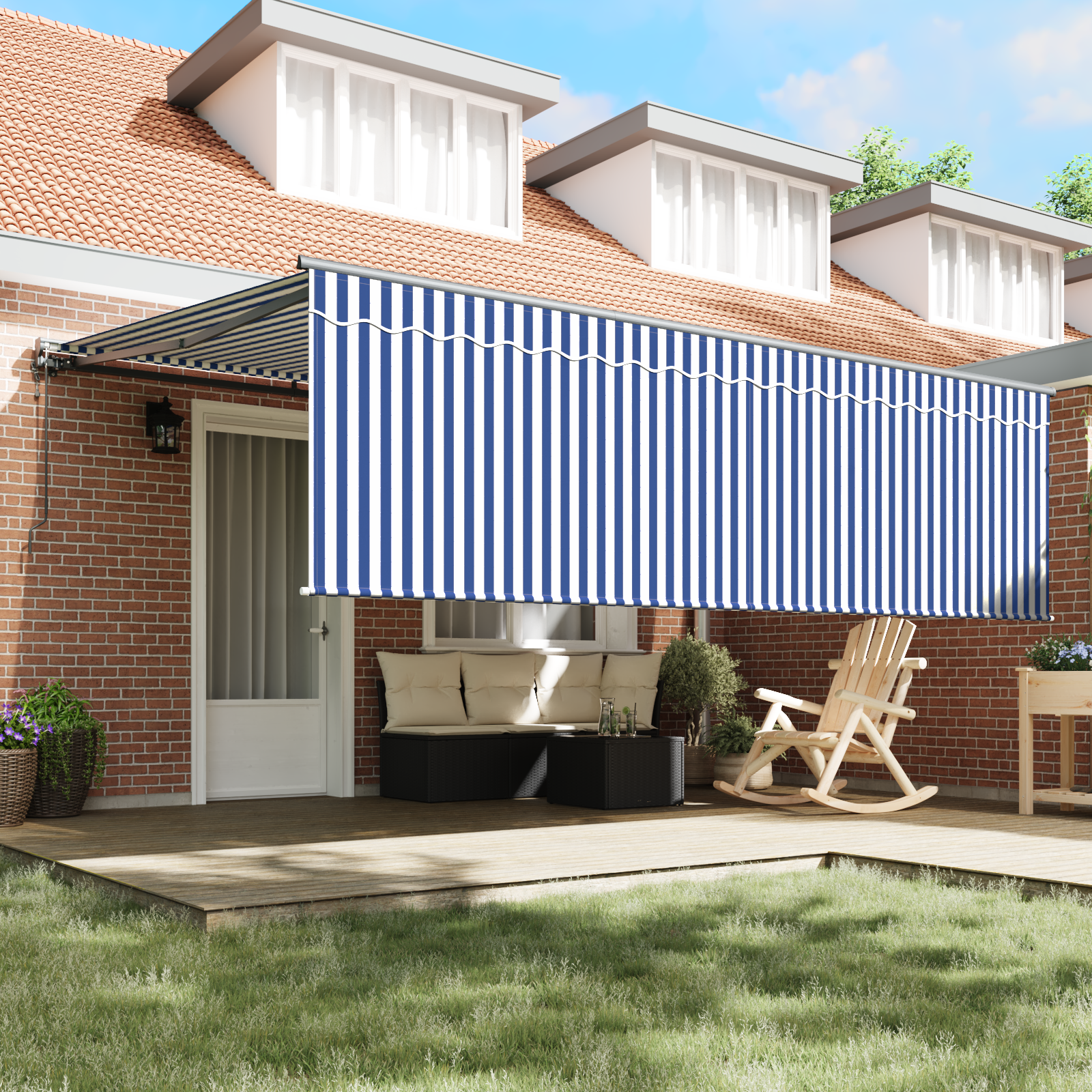 Innvendbar Markise Blå og hvite 450 × 300 cm stoff