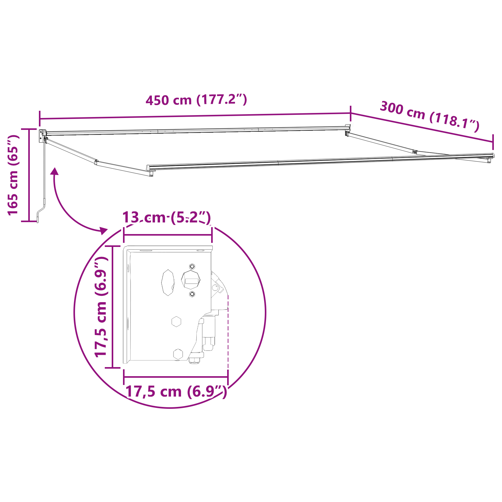Markise Rød 4,5 × 3 m Polyester og metall