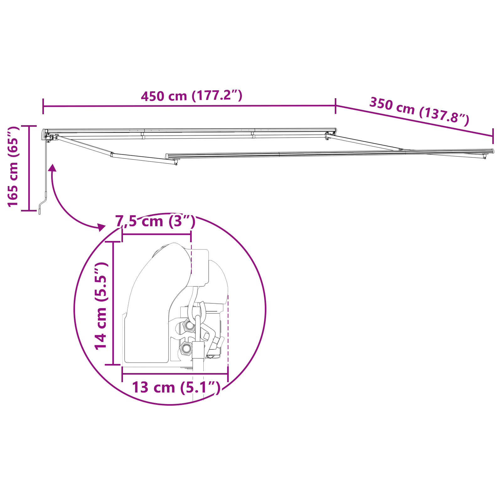 Utadtrekkbar Markise Rød Rød 450 × 350 cm stoff