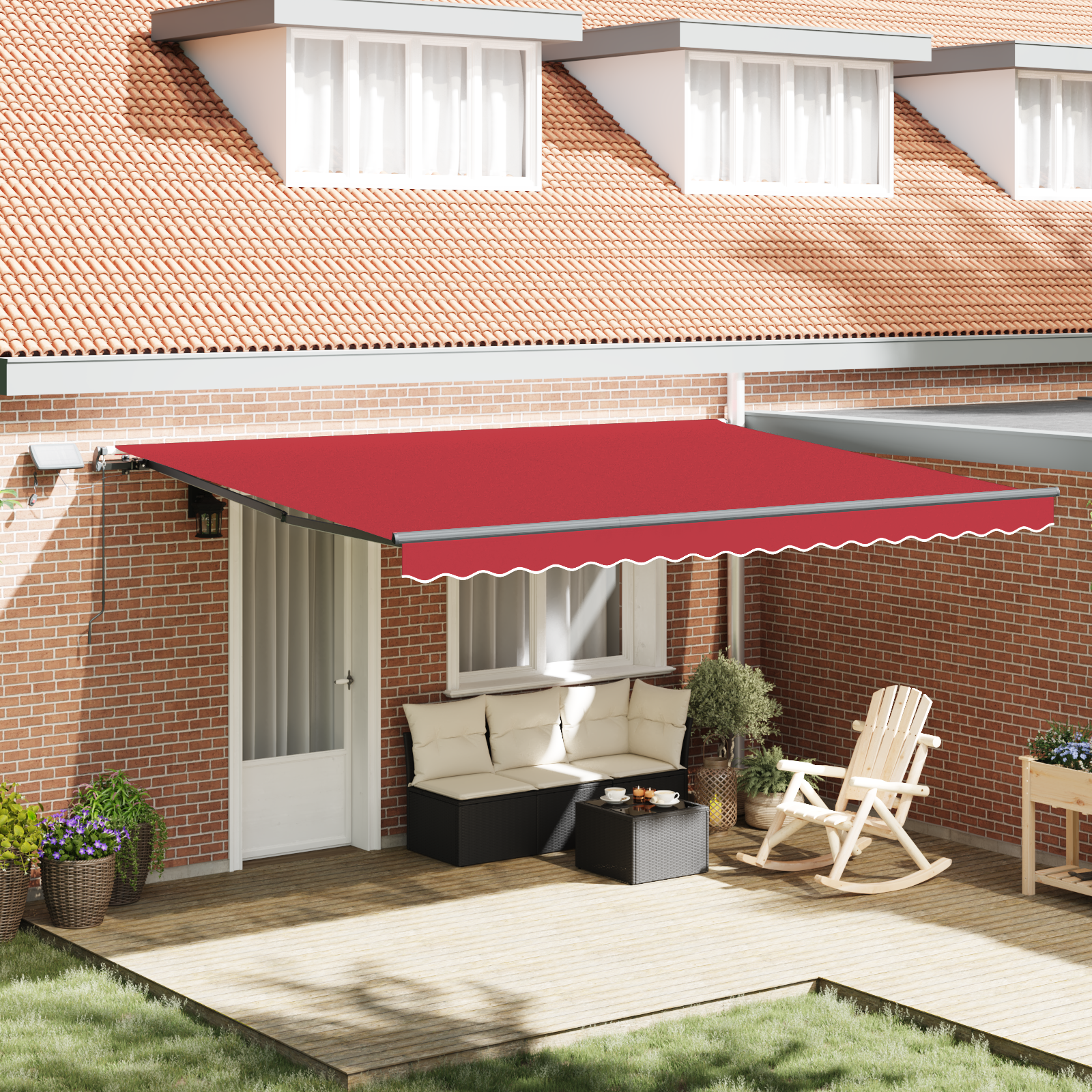Innvendbar Markise med LED -stripelys Rød 450 ×350 cm stoff
