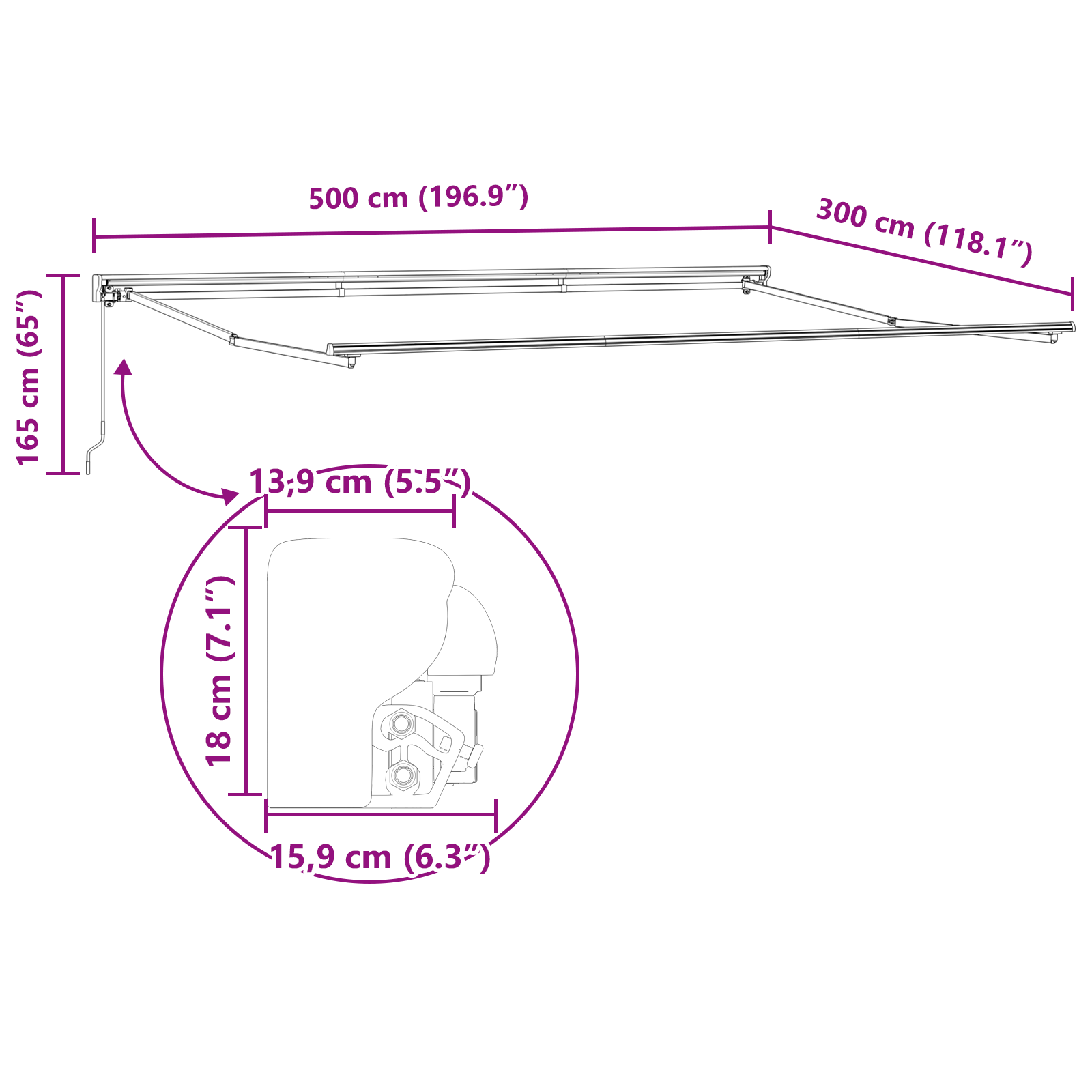 Innvendbar Markise Blå og hvit 500x300 cm stoff