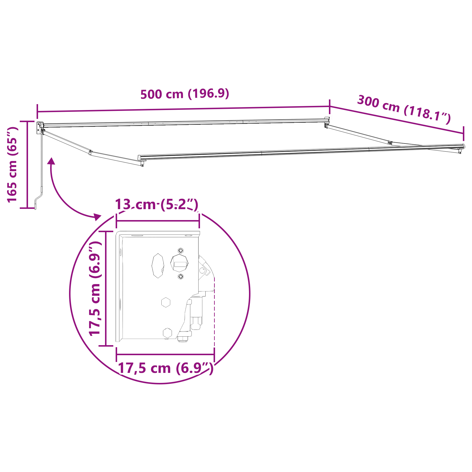 Innvendbar Markise Flerfarget 500x300 cm stoff