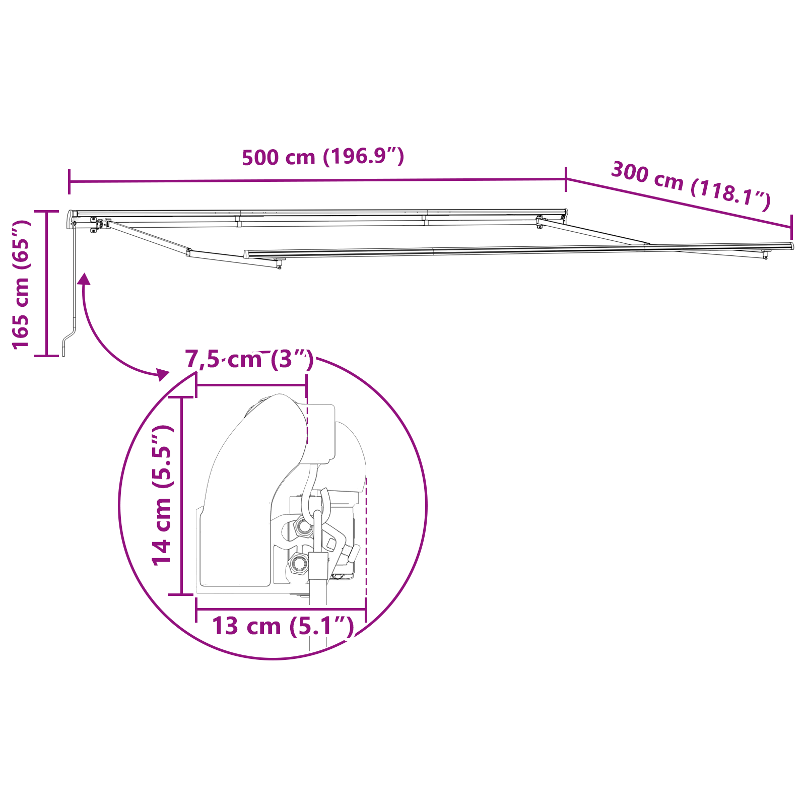 Markise Hvit 500 × 300 cm stoff