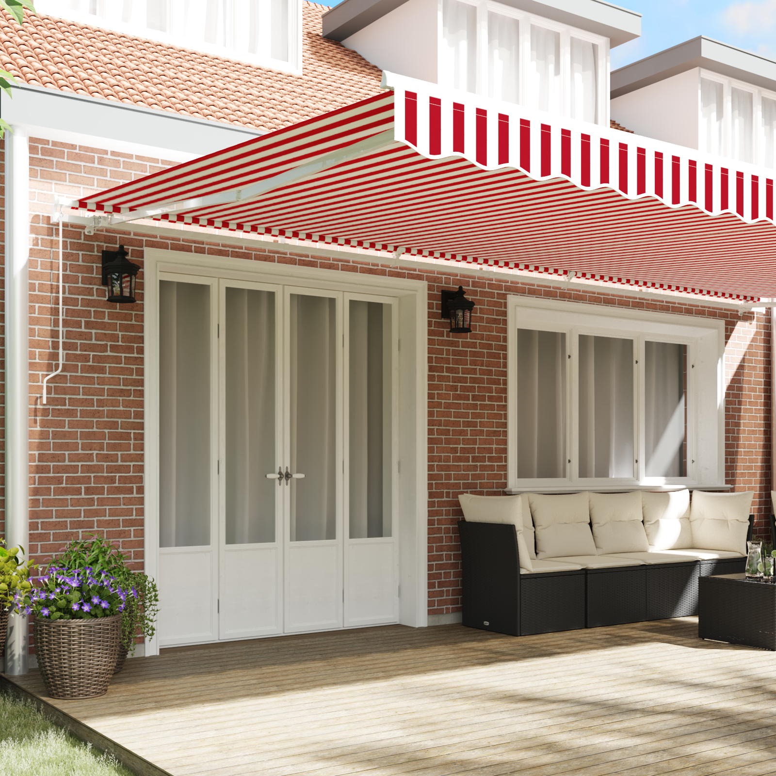 Innvendbar Markise Rød og Hvit 600 × 300 cm Polyester, metall