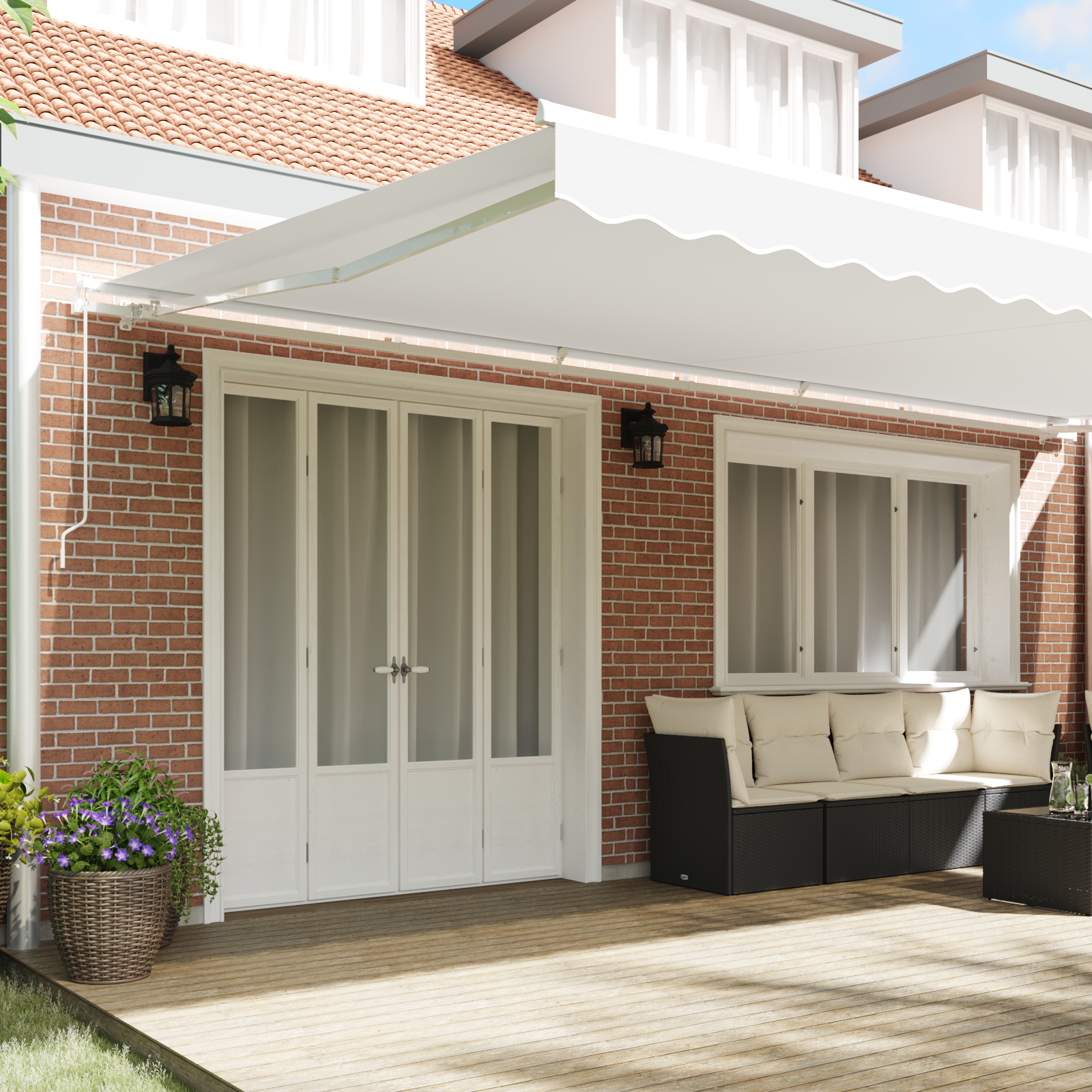Innvendbar Markise Hvit 600 × 300 cm Polyester og Metall