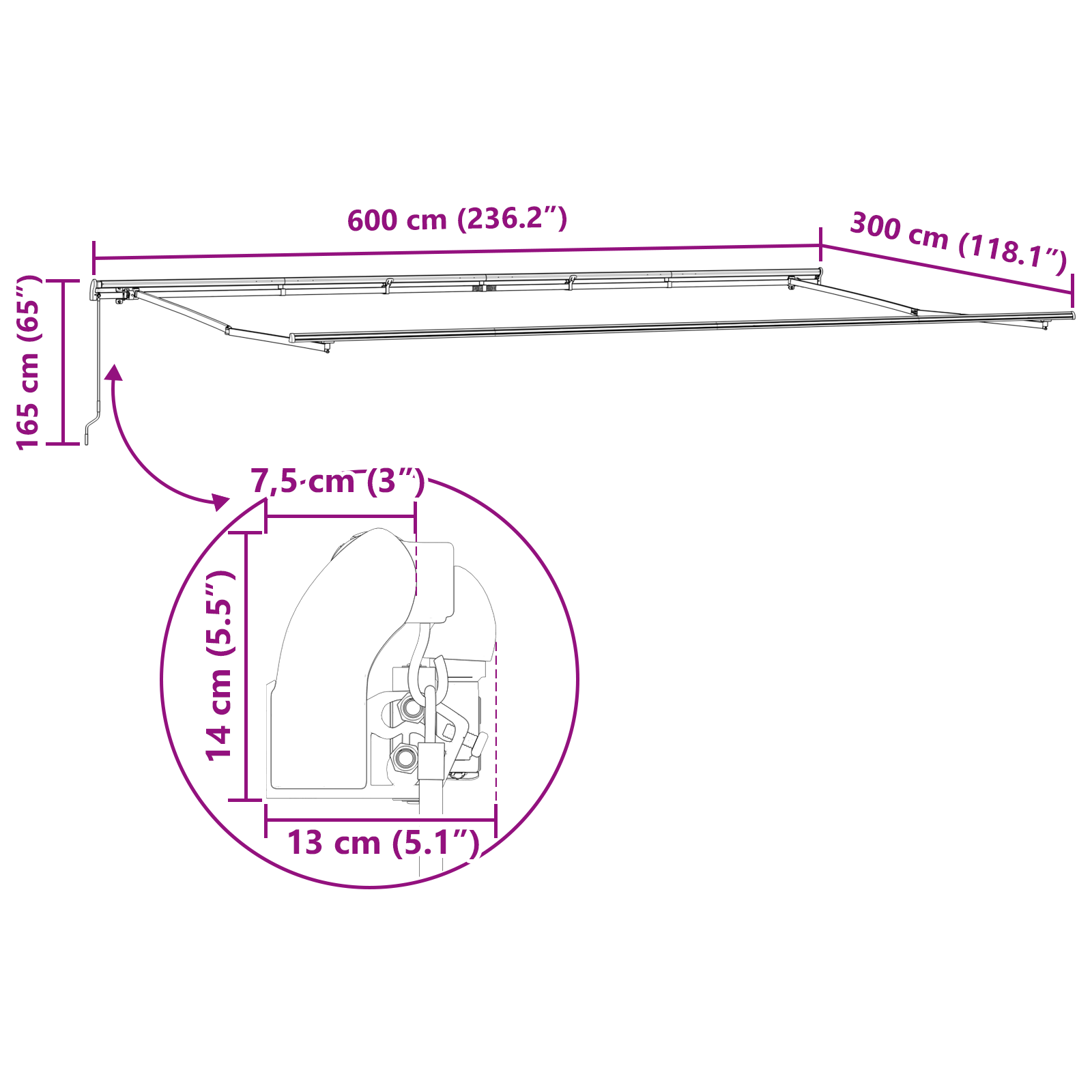 Markise Hvit Hvit 600 × 300 cm stoff