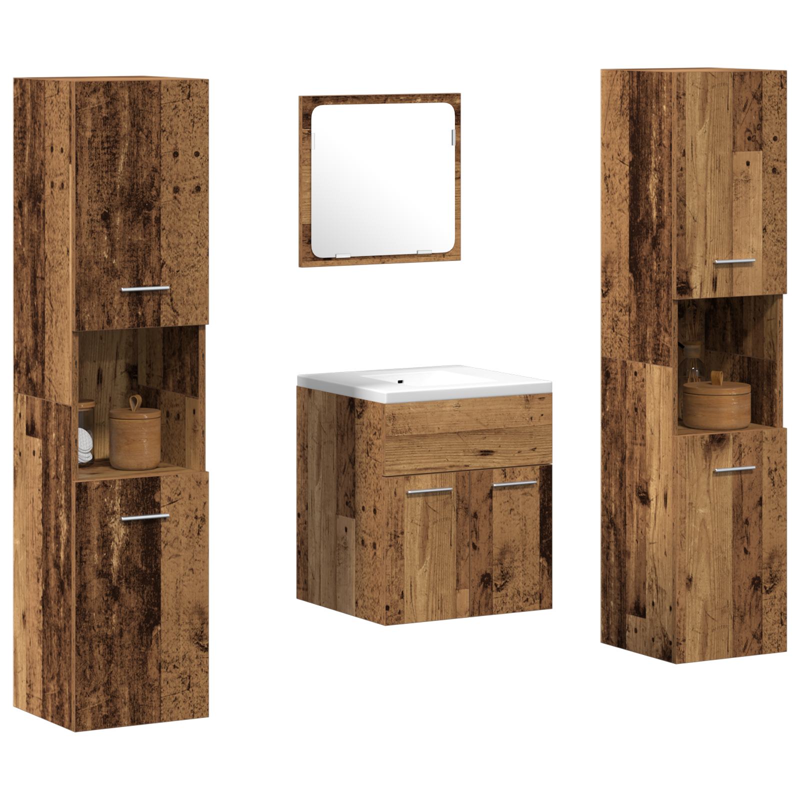 Badmøbelsett 4 pcs Gamle tre 41 x 38.5 x 46 cm Konstruert tre