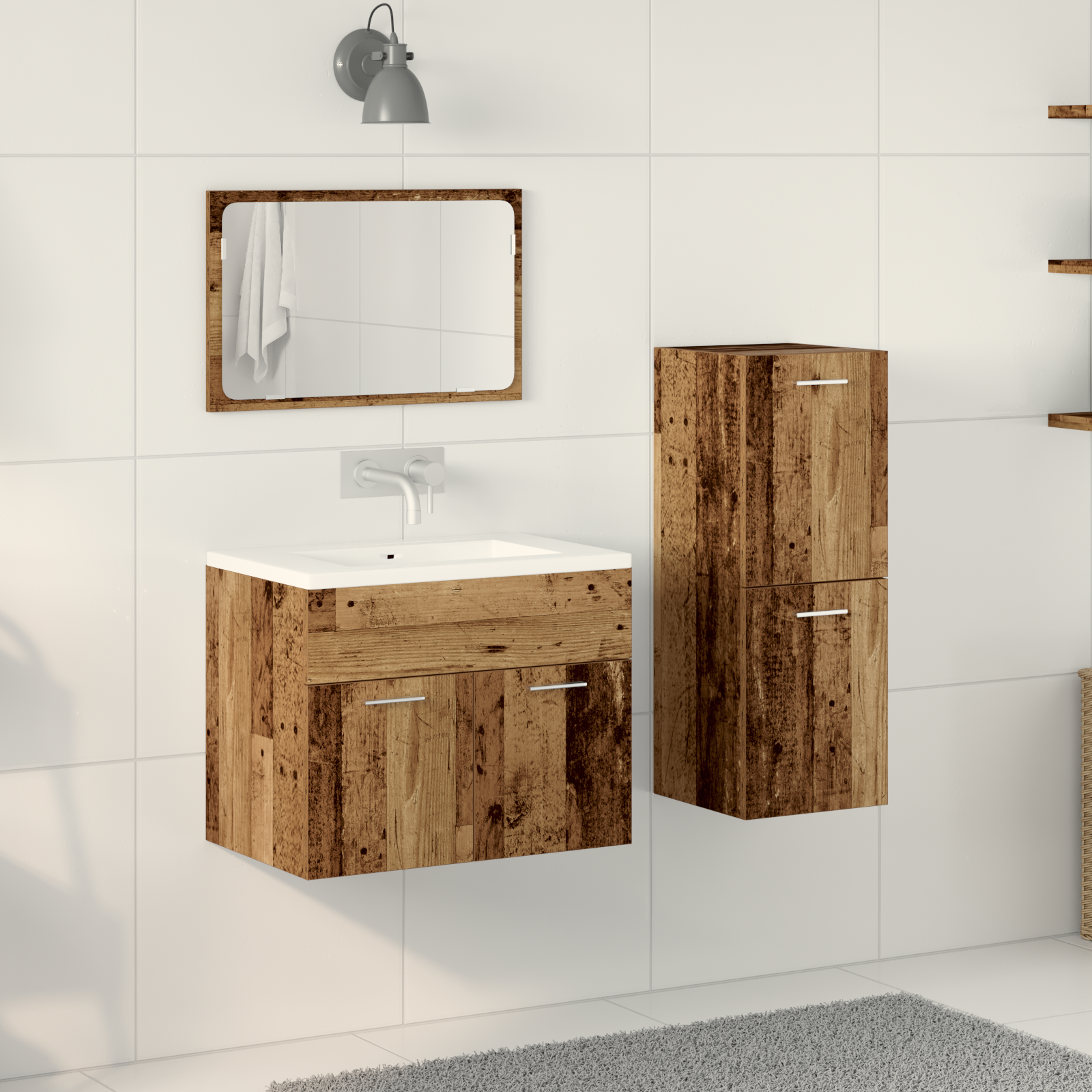 Bademøbelsett 3 pcs Gamle tre 60 x 38.5 x 46 cm Konstruert tre