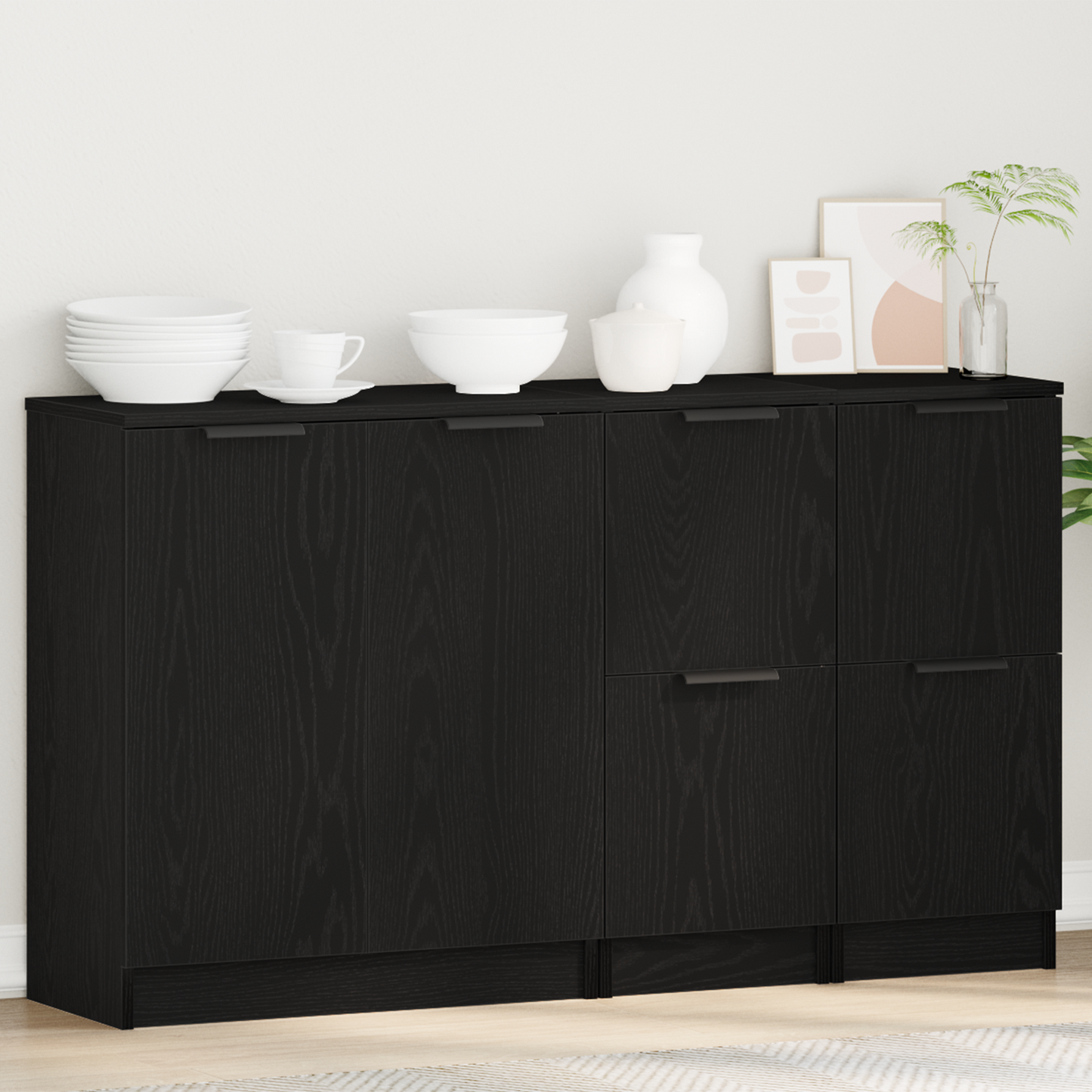 Serviesskap 3 stk. Svart Eik 120 x 30 x 70 cm Konstruert tre