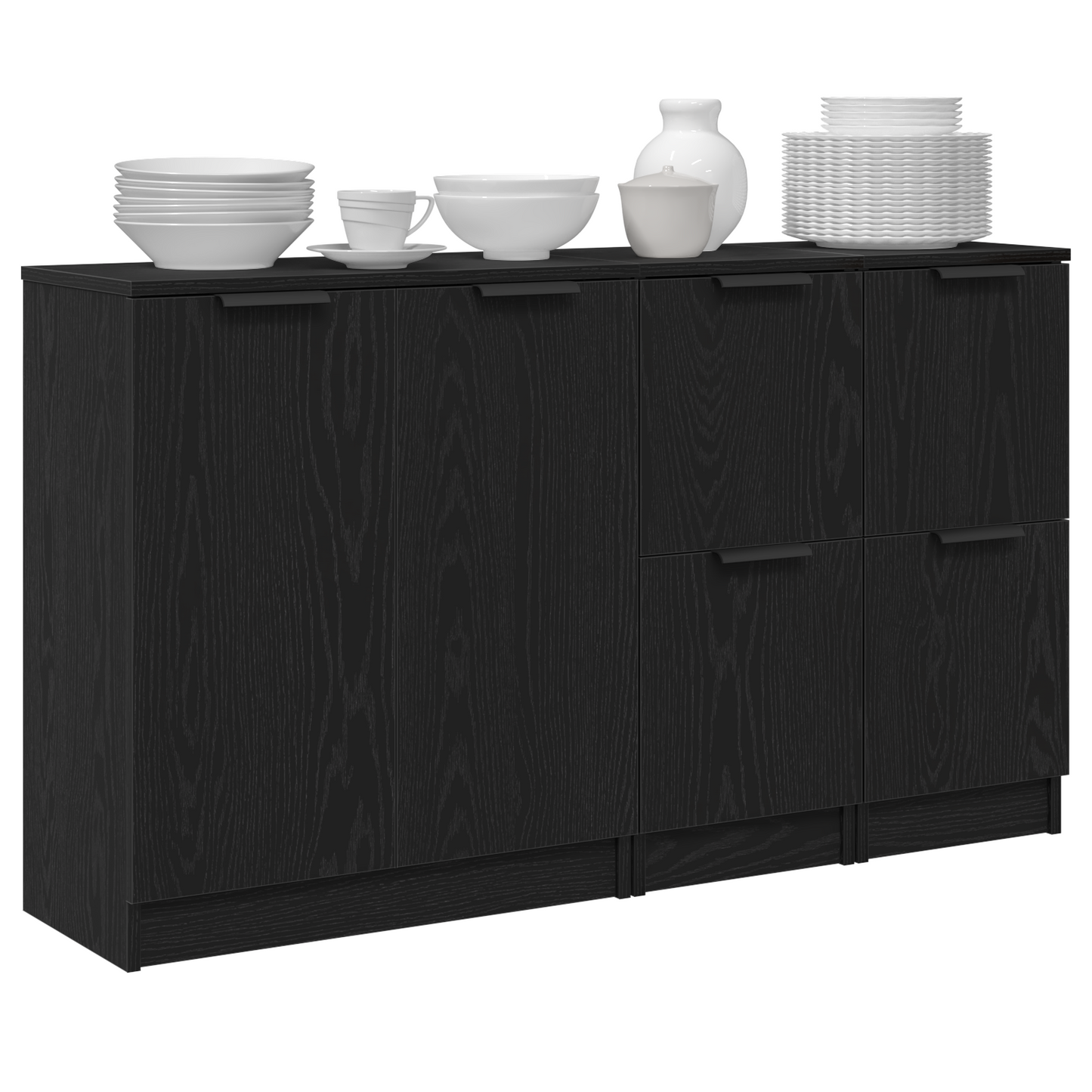 Serviesskap 3 stk. Svart Eik 120 x 30 x 70 cm Konstruert tre