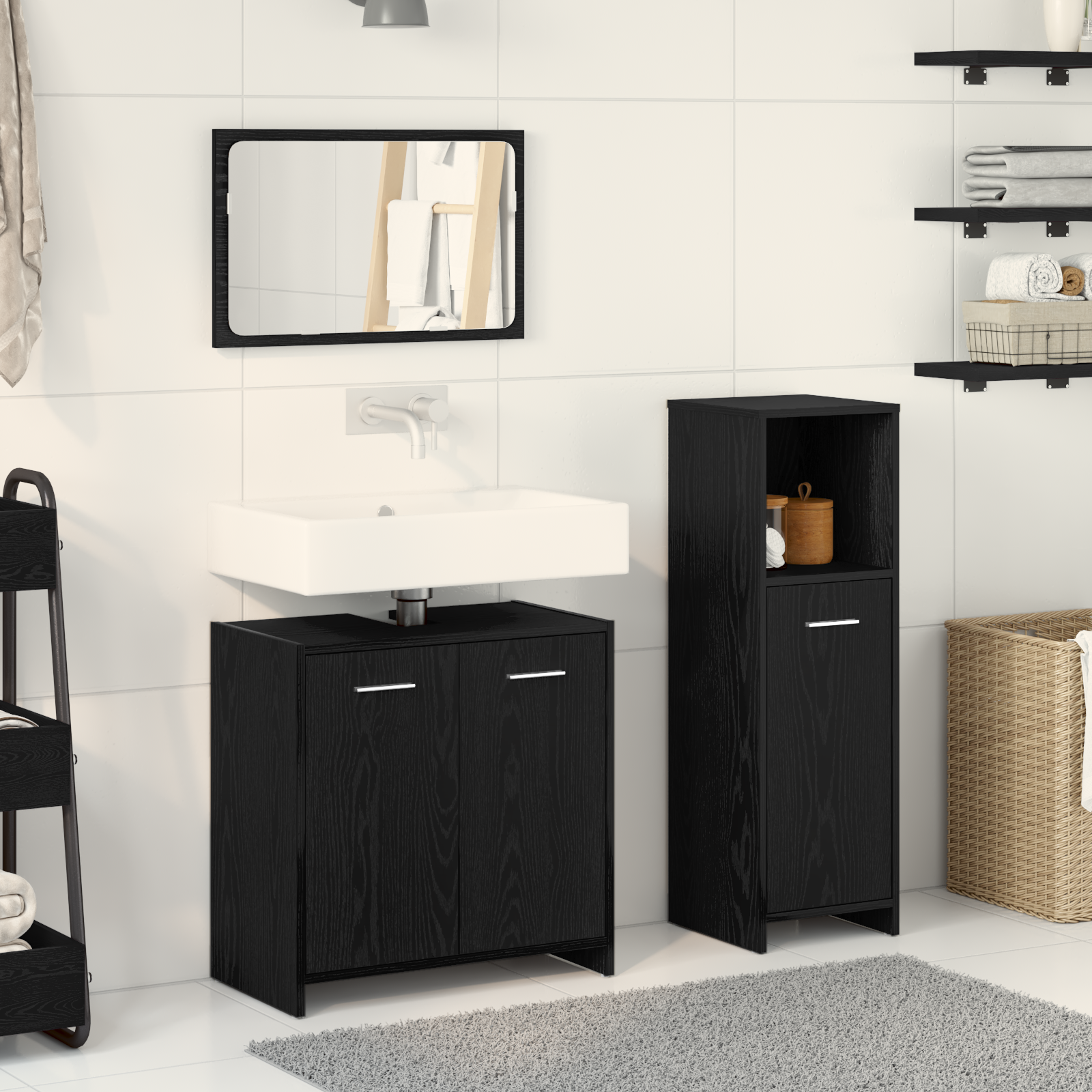 Baderomsmøbelsett Veggmontert 3 pcs Svart Eik 60 x 33 x 60 cm
