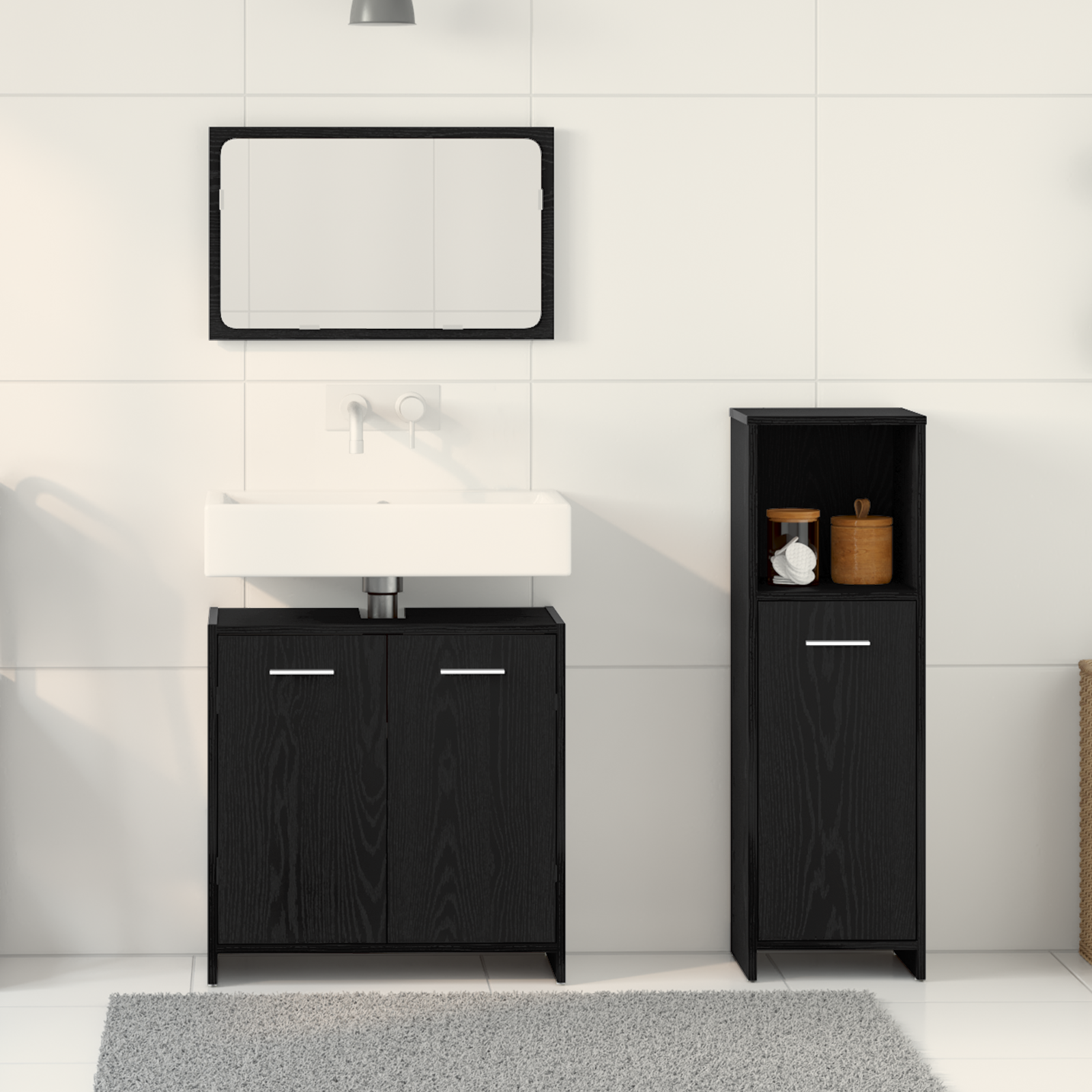 Baderomsmøbelsett Veggmontert 3 pcs Svart Eik 60 x 33 x 60 cm
