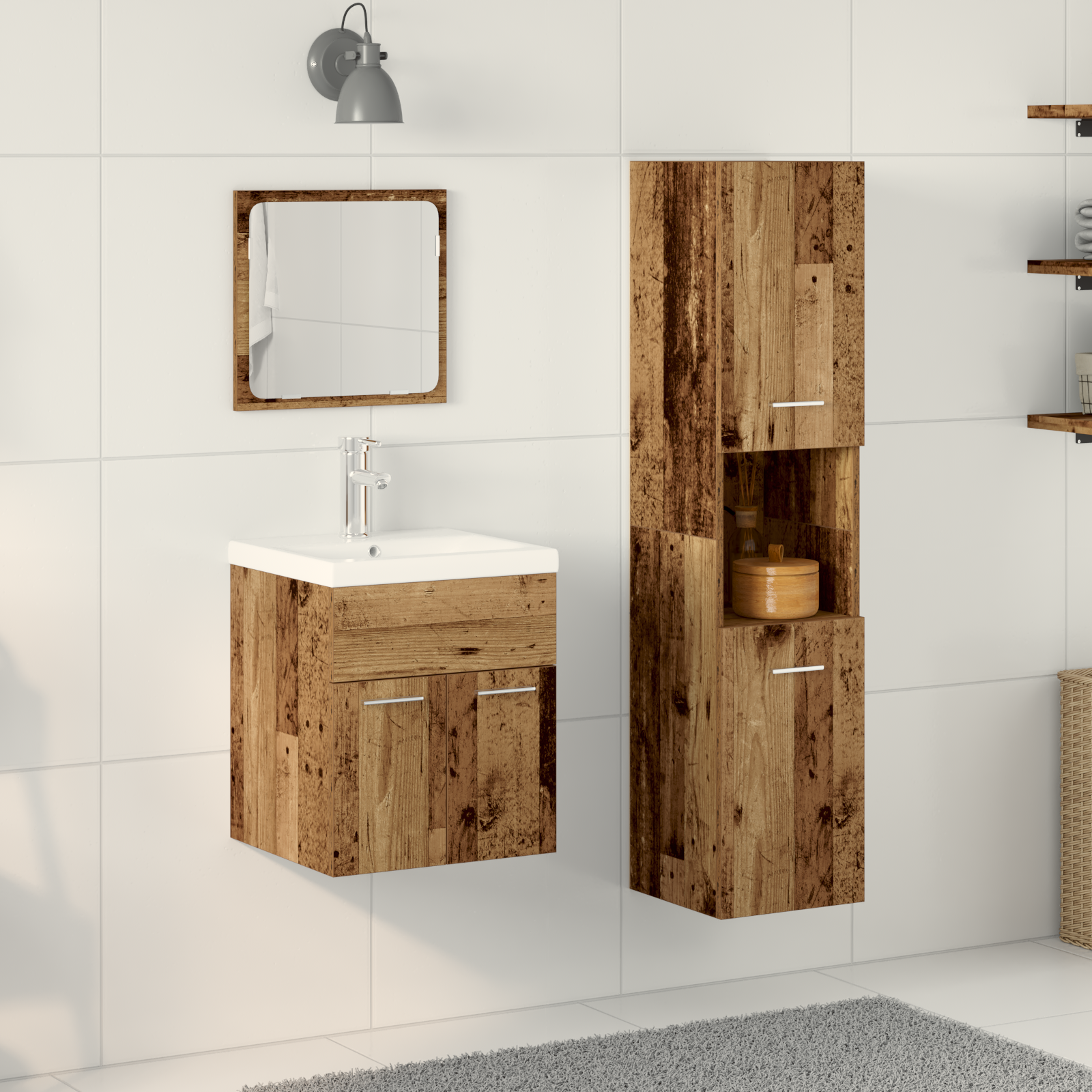 Badmøbelsett 3 pcs Gamle tre 41 x 38.5 x 46 cm Konstruert tre