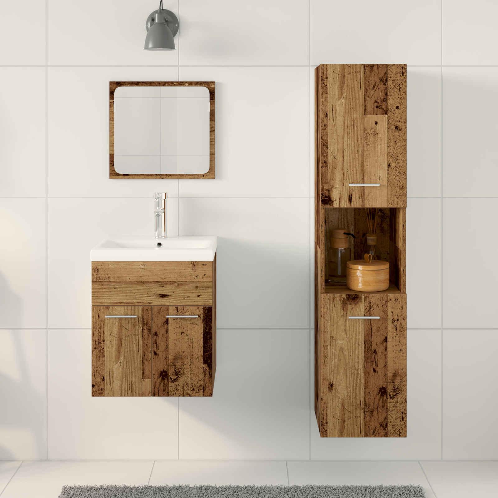 Badmøbelsett 3 pcs Gamle tre 41 x 38.5 x 46 cm Konstruert tre
