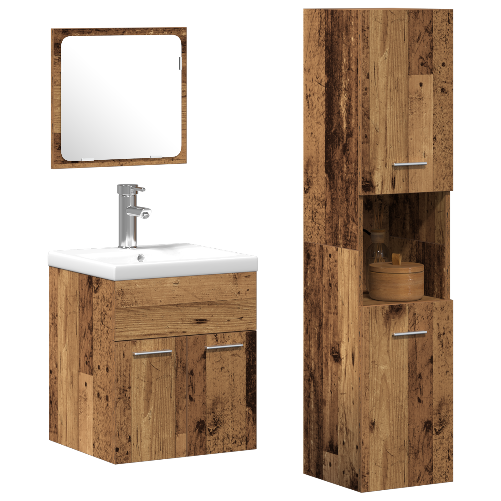 Badmøbelsett 3 pcs Gamle tre 41 x 38.5 x 46 cm Konstruert tre