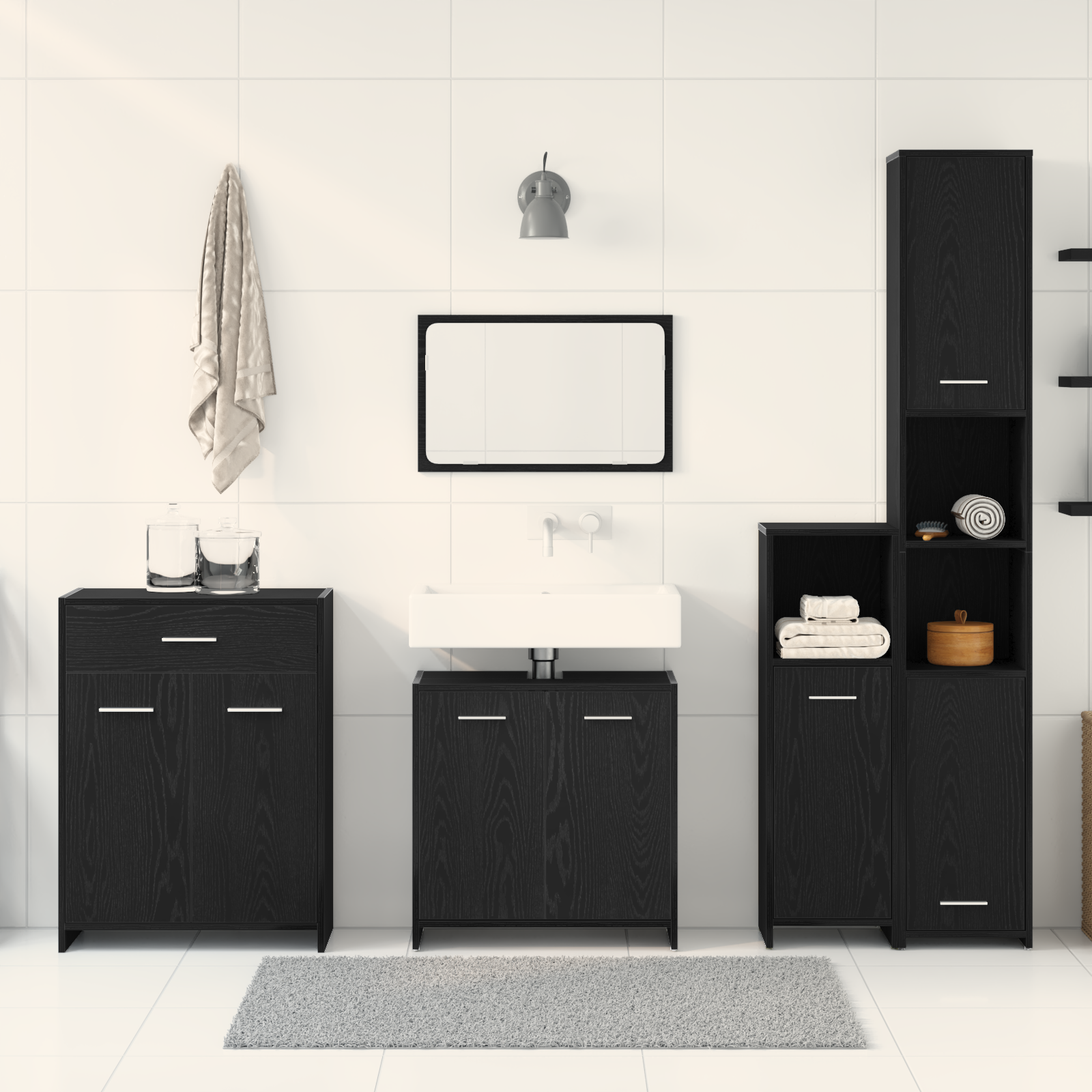 Baderomsmøbelsett med skuff 4 pcs Svart Eik 30 x 30 x 183.5 cm