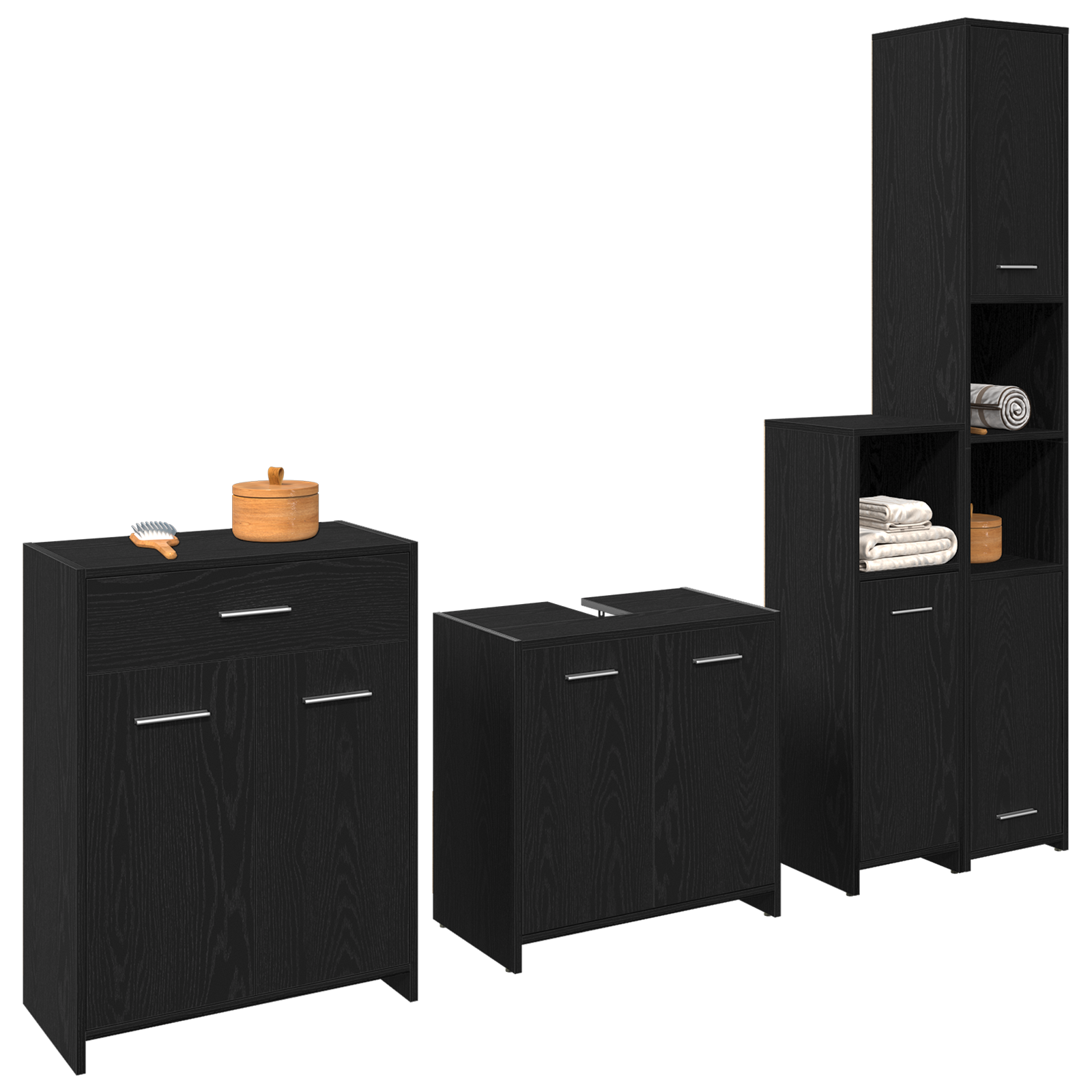 Baderomsmøbelsett med skuff 4 pcs Svart Eik 30 x 30 x 183.5 cm