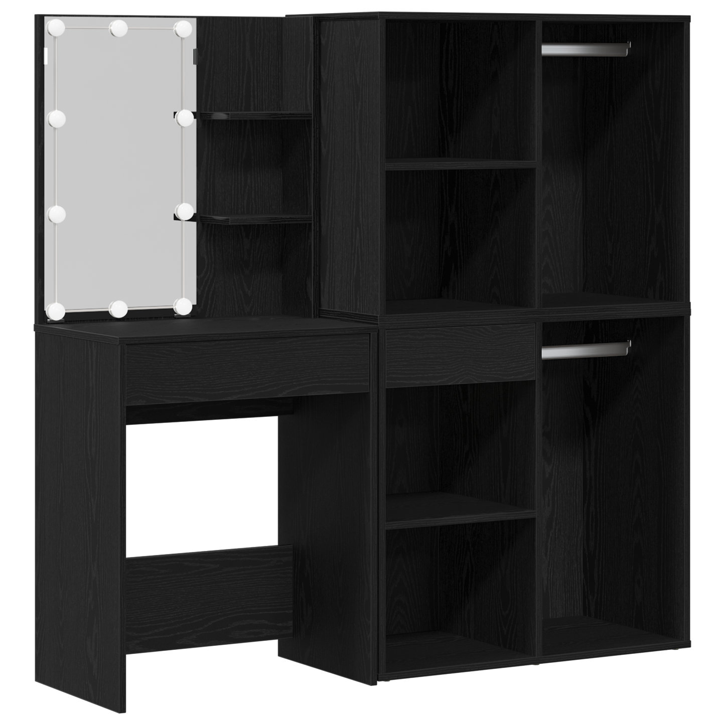 LED Sminkebordsett Svart Eik 140 x 40 x 140 cm Konstruert tre