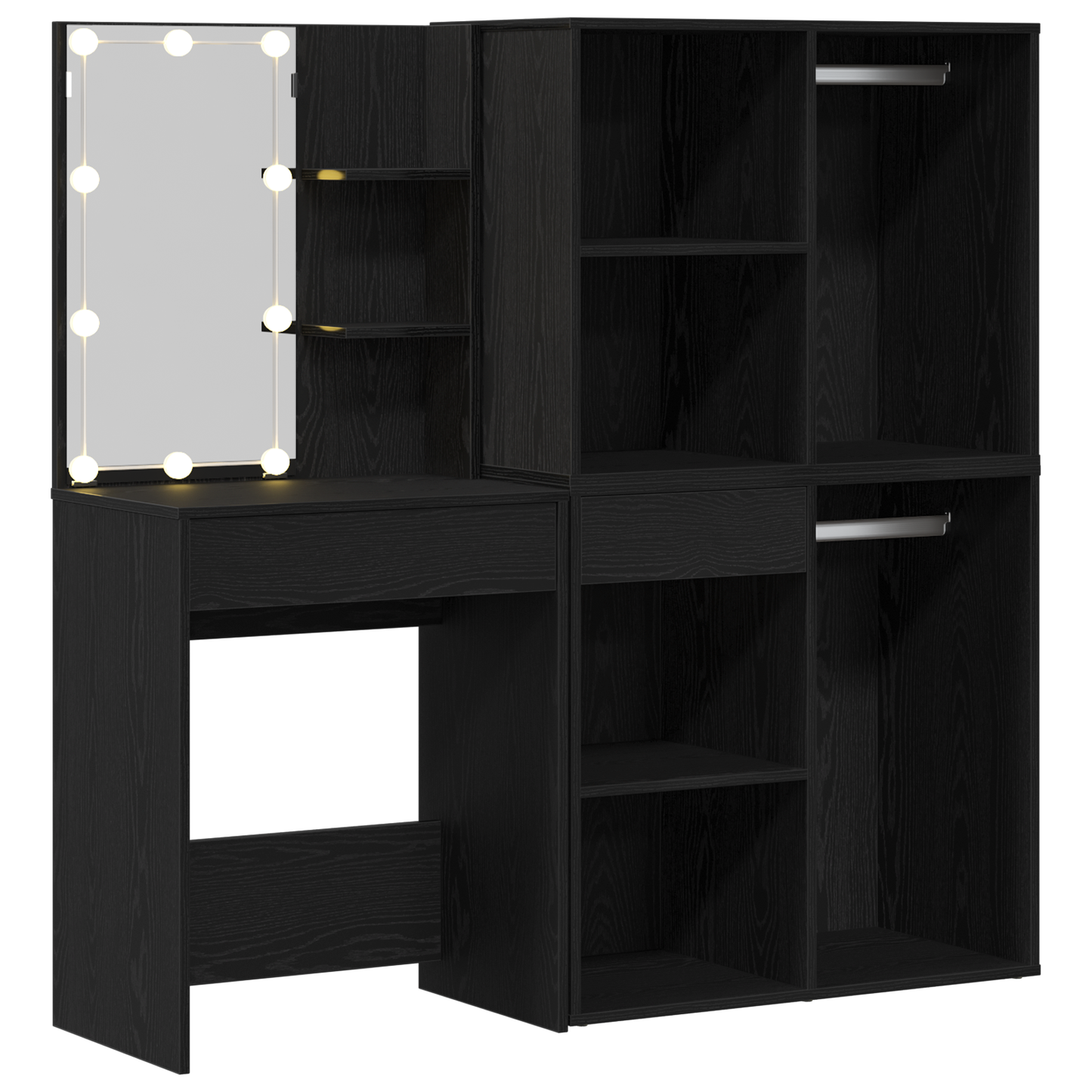 LED Sminkebordsett Svart Eik 140 x 40 x 140 cm Konstruert tre