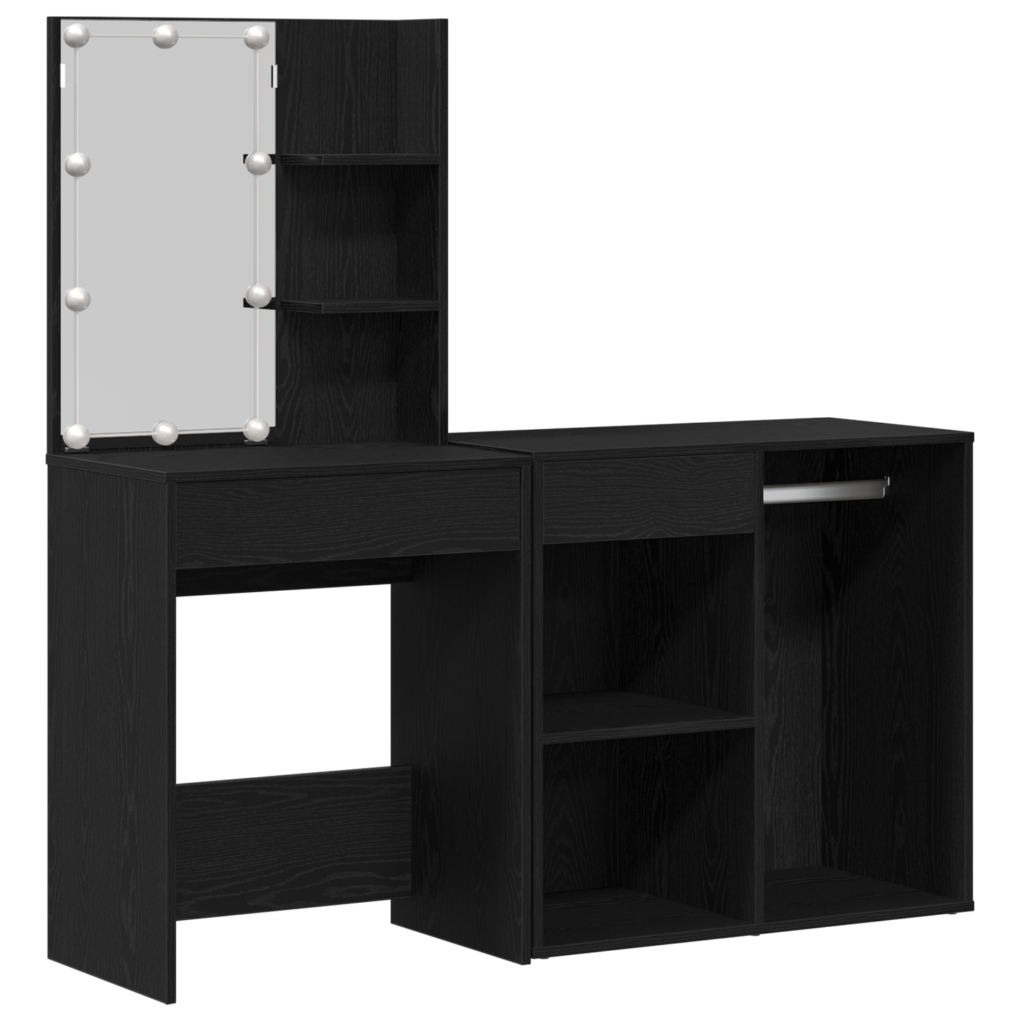 LED Sminkebordsett Svart Eik 140 x 40 x 140 cm Konstruert tre