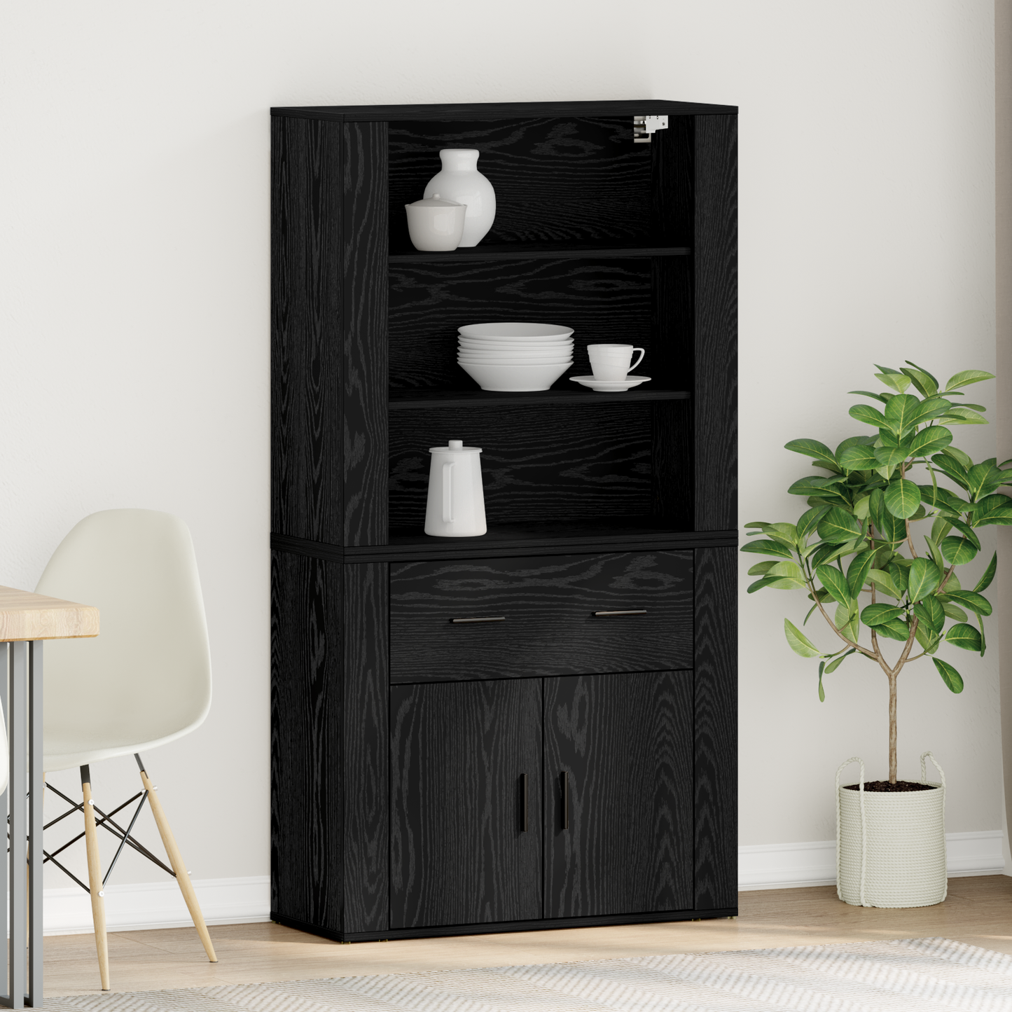 Høyskap med skuff Svart Eik 80 x 33 x 150 cm Konstruert tre