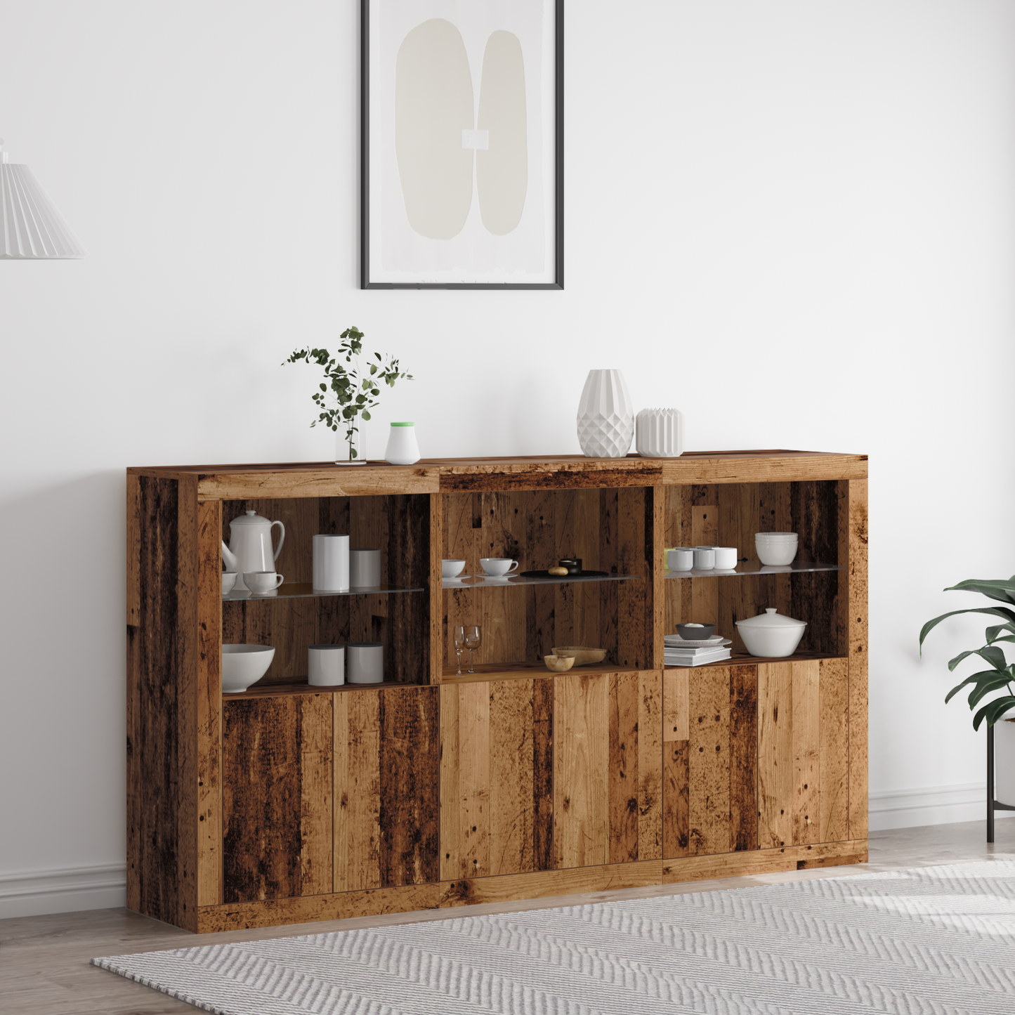 LED sideboard Gammelt tre 181,5 x 37 x 100 cm Konstruert tre