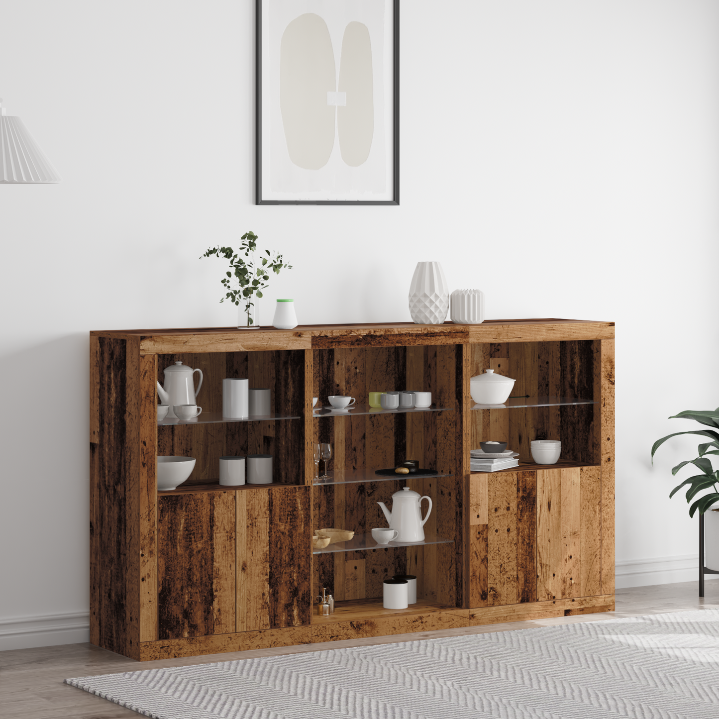 LED sideboard Gammelt tre 181,5 x 37 x 100 cm Konstruert tre