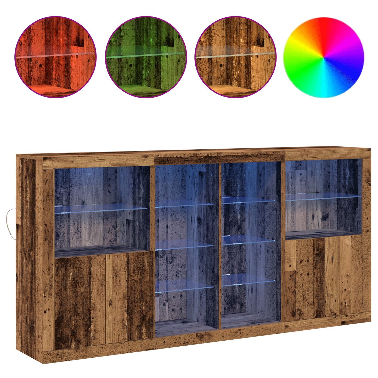 LED sideboard 3 pcs Gammelt tre 202 x 37 x 100 cm