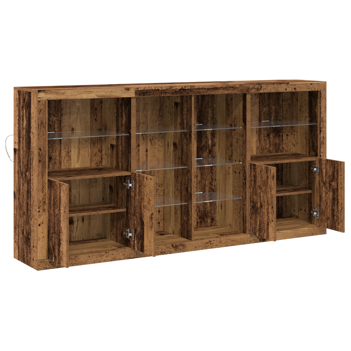 LED sideboard 3 pcs Gammelt tre 202 x 37 x 100 cm
