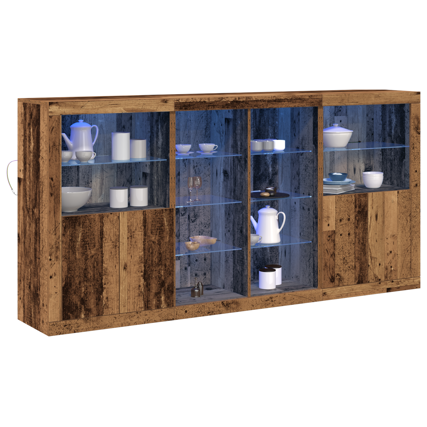 LED sideboard 3 pcs Gammelt tre 202 x 37 x 100 cm