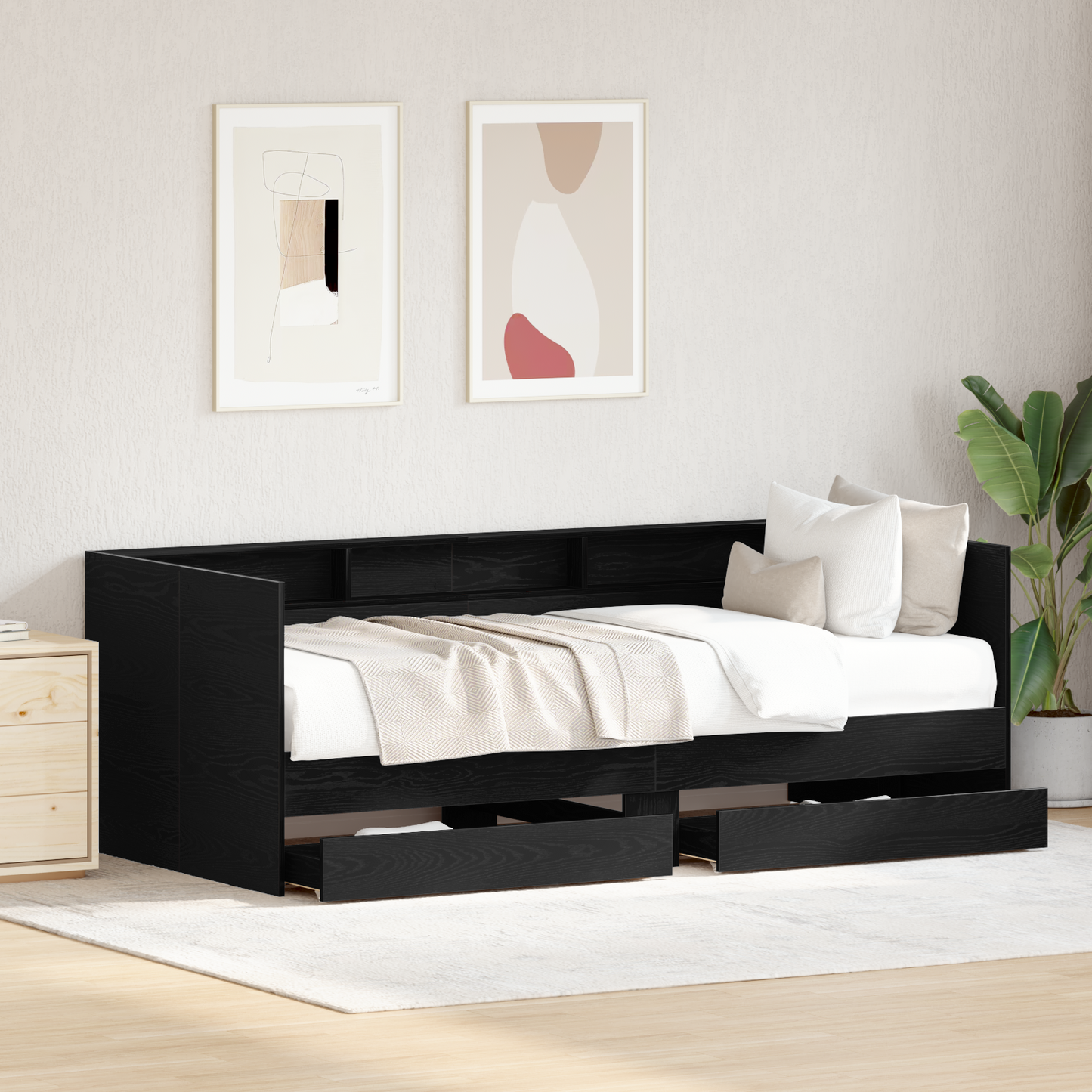 Seng med hodegjerde Svart Eik 90 x 190 cm Konstruert tre
