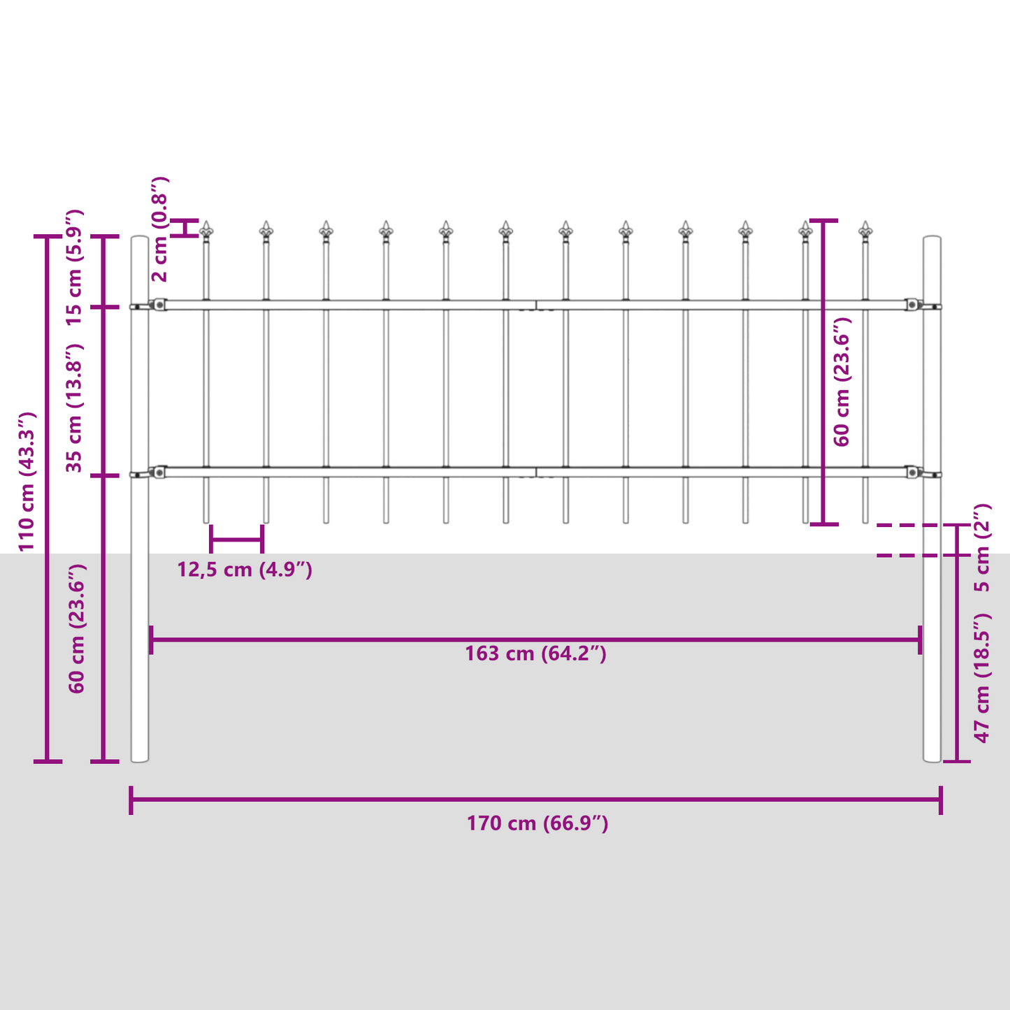 Hage Hegning 8 pcs Hvit 13,6 x 0,6 m Pulverlakkert stål