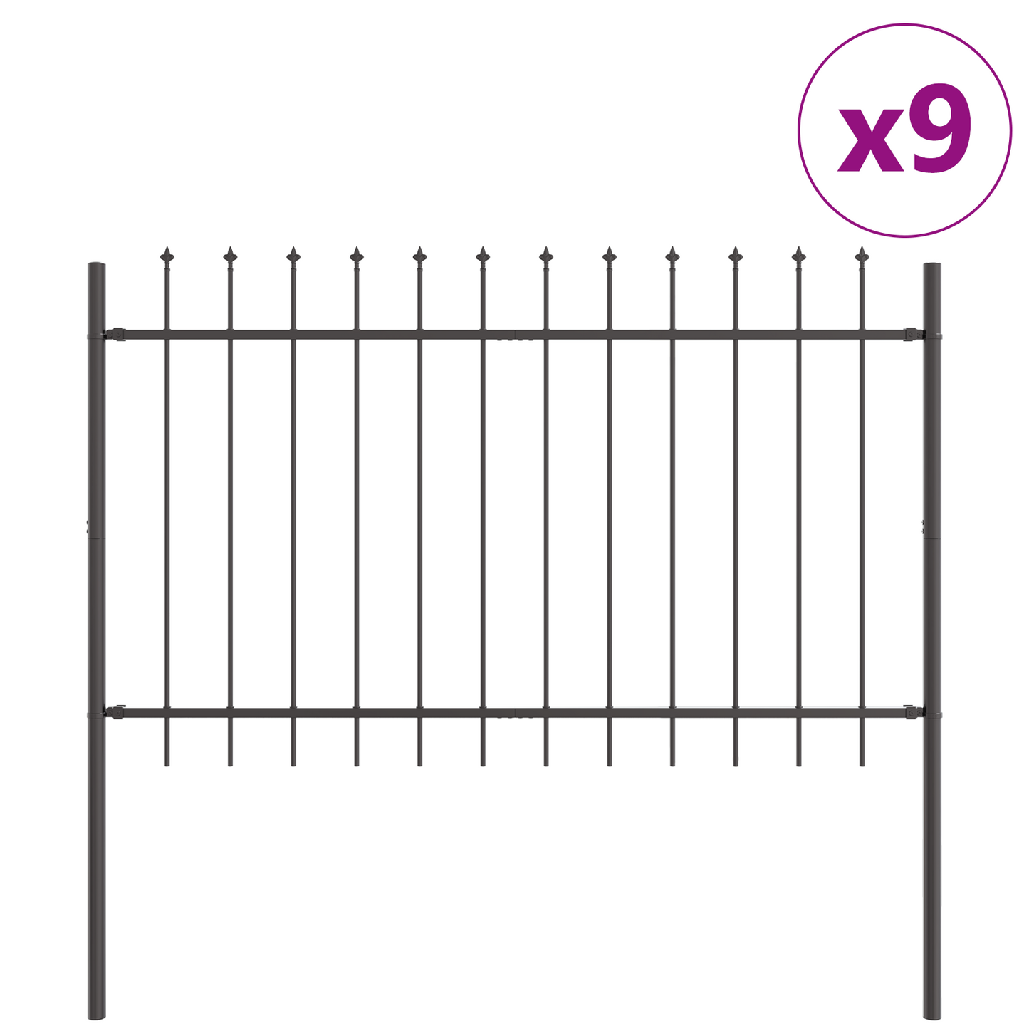 Hage Hegning 9 pcs Grå 15,3 x 1,2 m Pulverlakkert stål