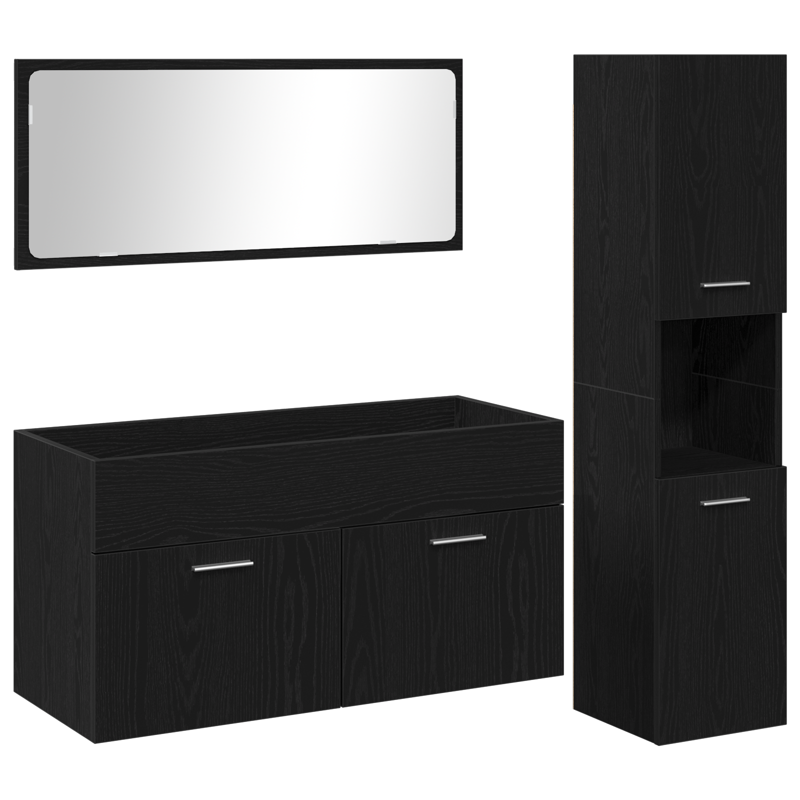 Møbelsett til bad Veggmontert 3 pcs Svart Eik 60 x 38.5 x 46 cm