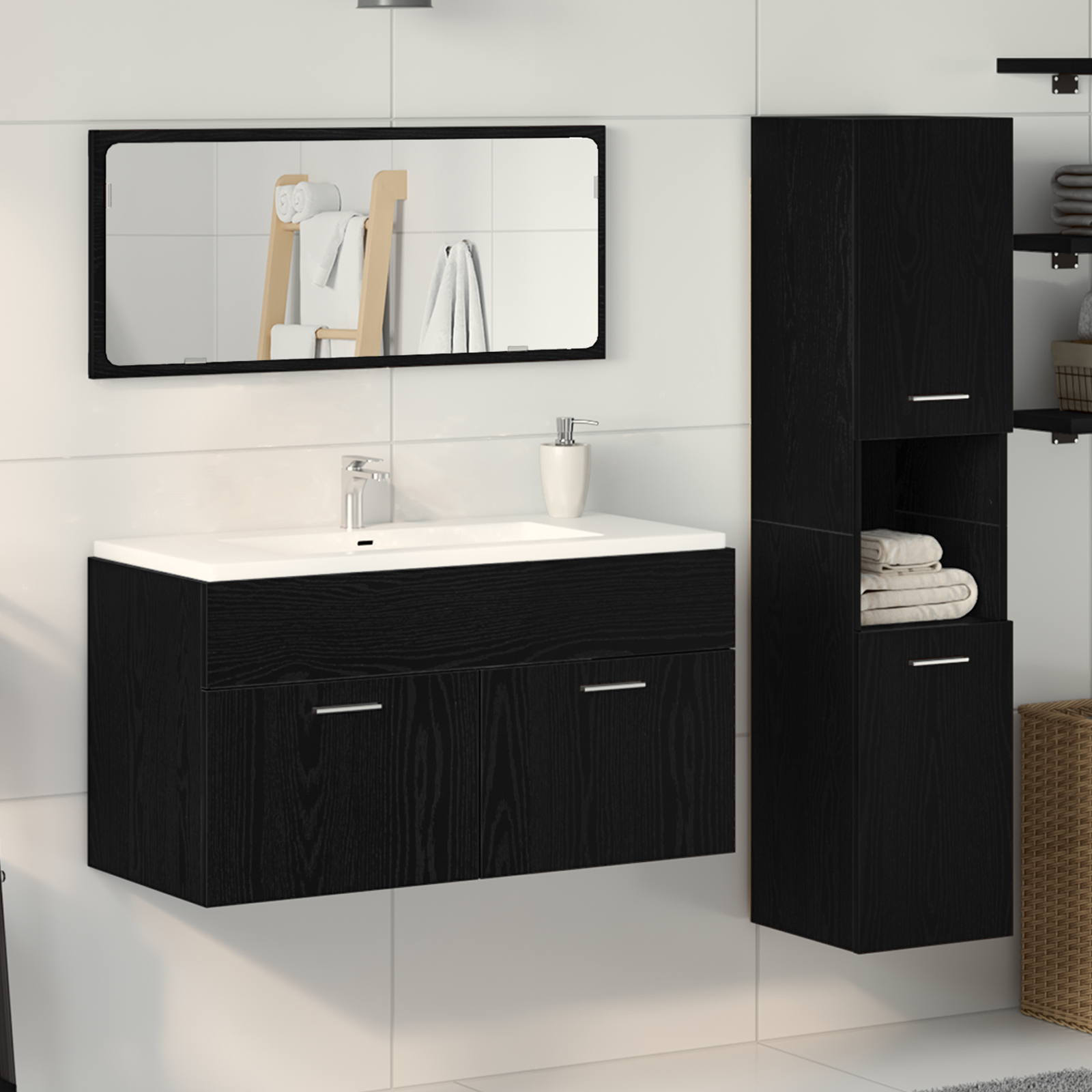 Møbelsett til bad Veggmontert 3 pcs Svart Eik 60 x 38.5 x 46 cm