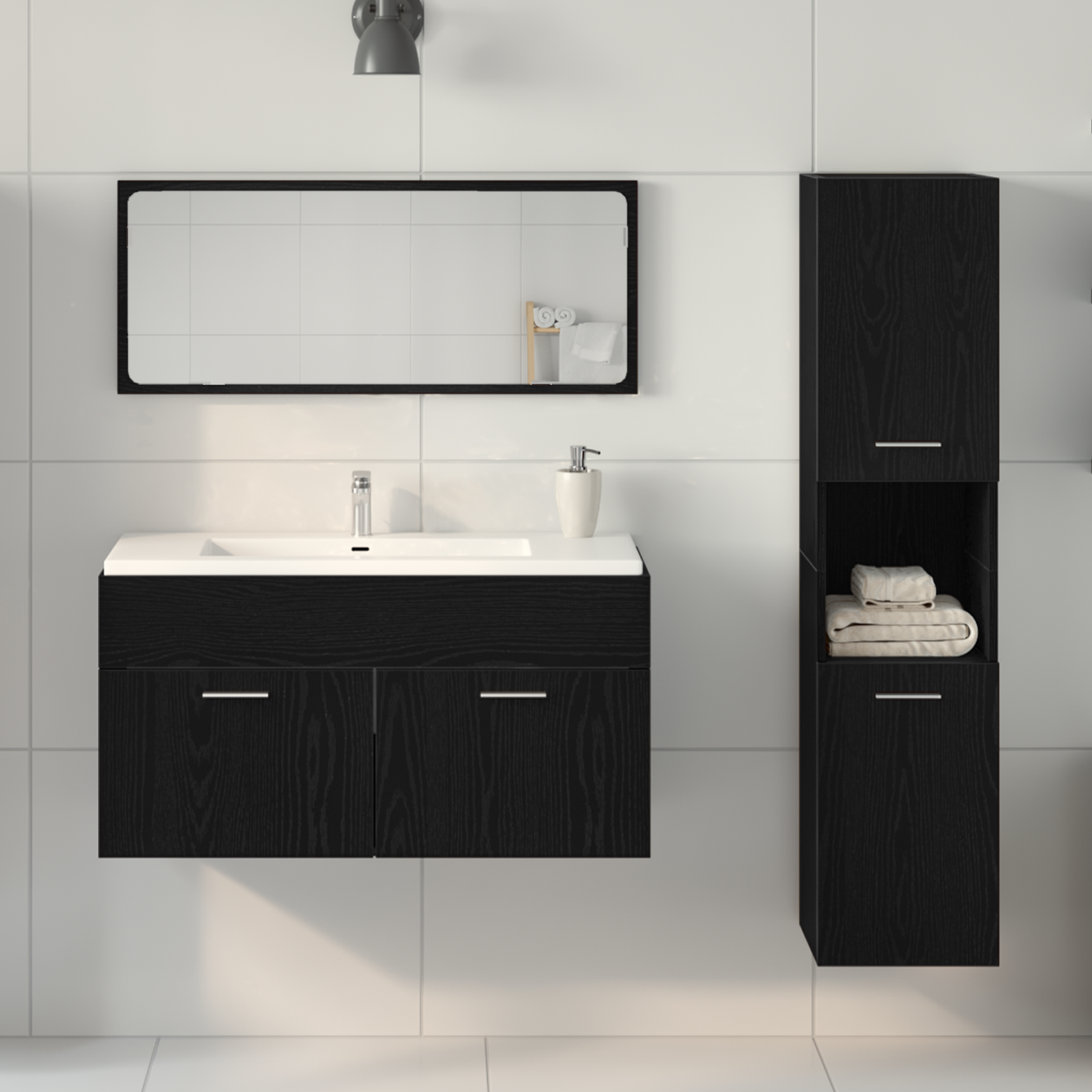 Møbelsett til bad Veggmontert 3 pcs Svart Eik 60 x 38.5 x 46 cm