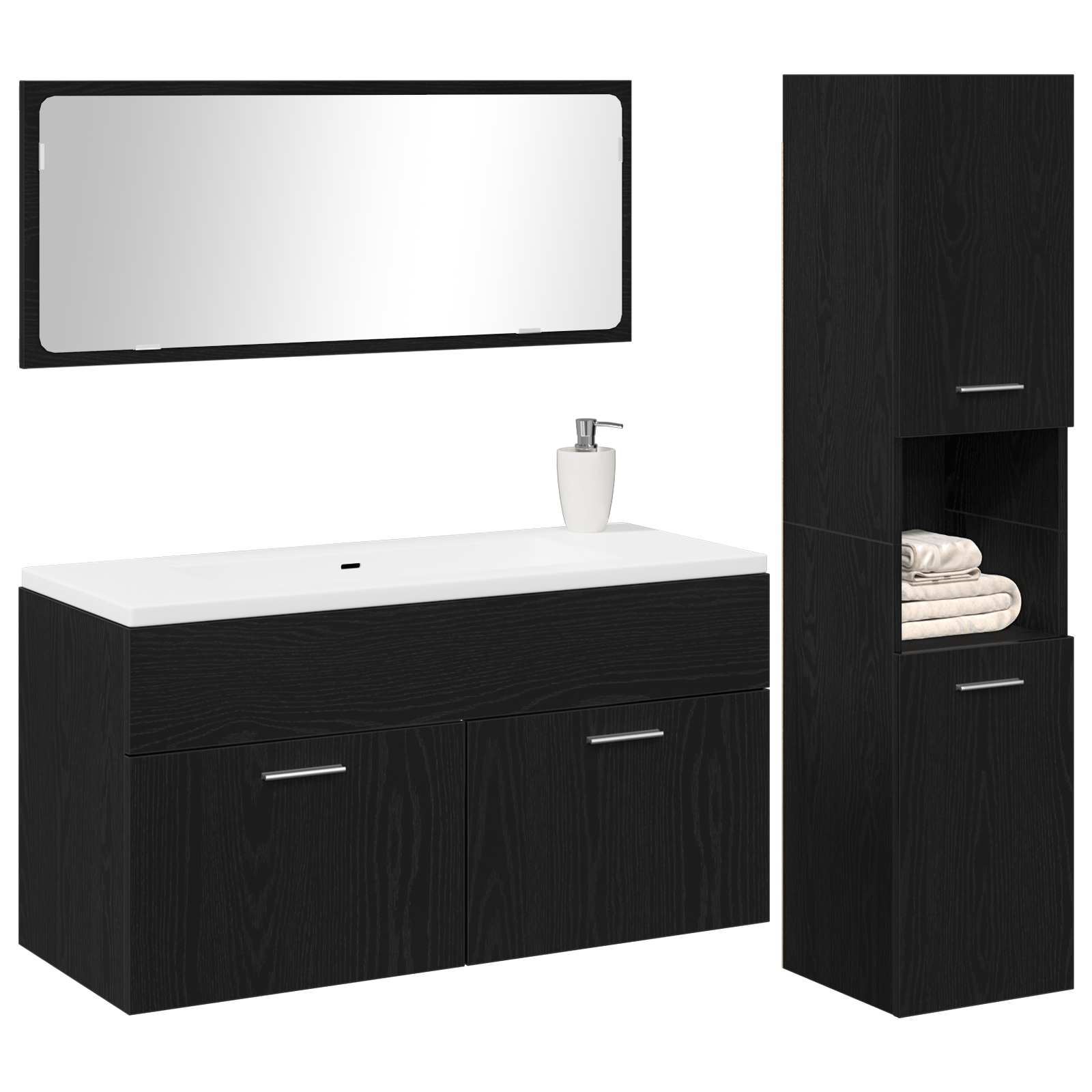 Møbelsett til bad Veggmontert 3 pcs Svart Eik 60 x 38.5 x 46 cm