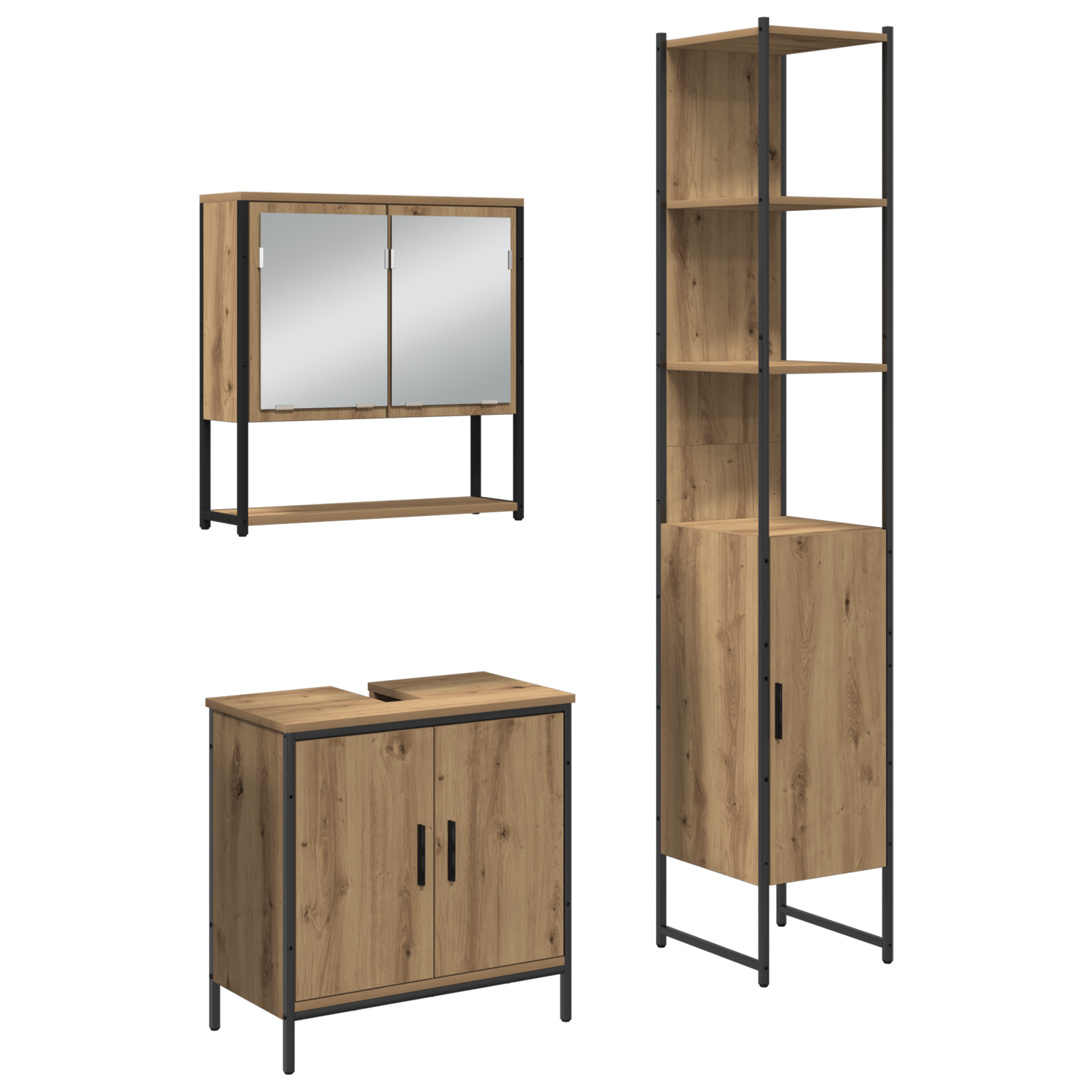 Baderomsinnredningssett med hylle 3 pcs Brun 33 x 33 x 185.5 cm
