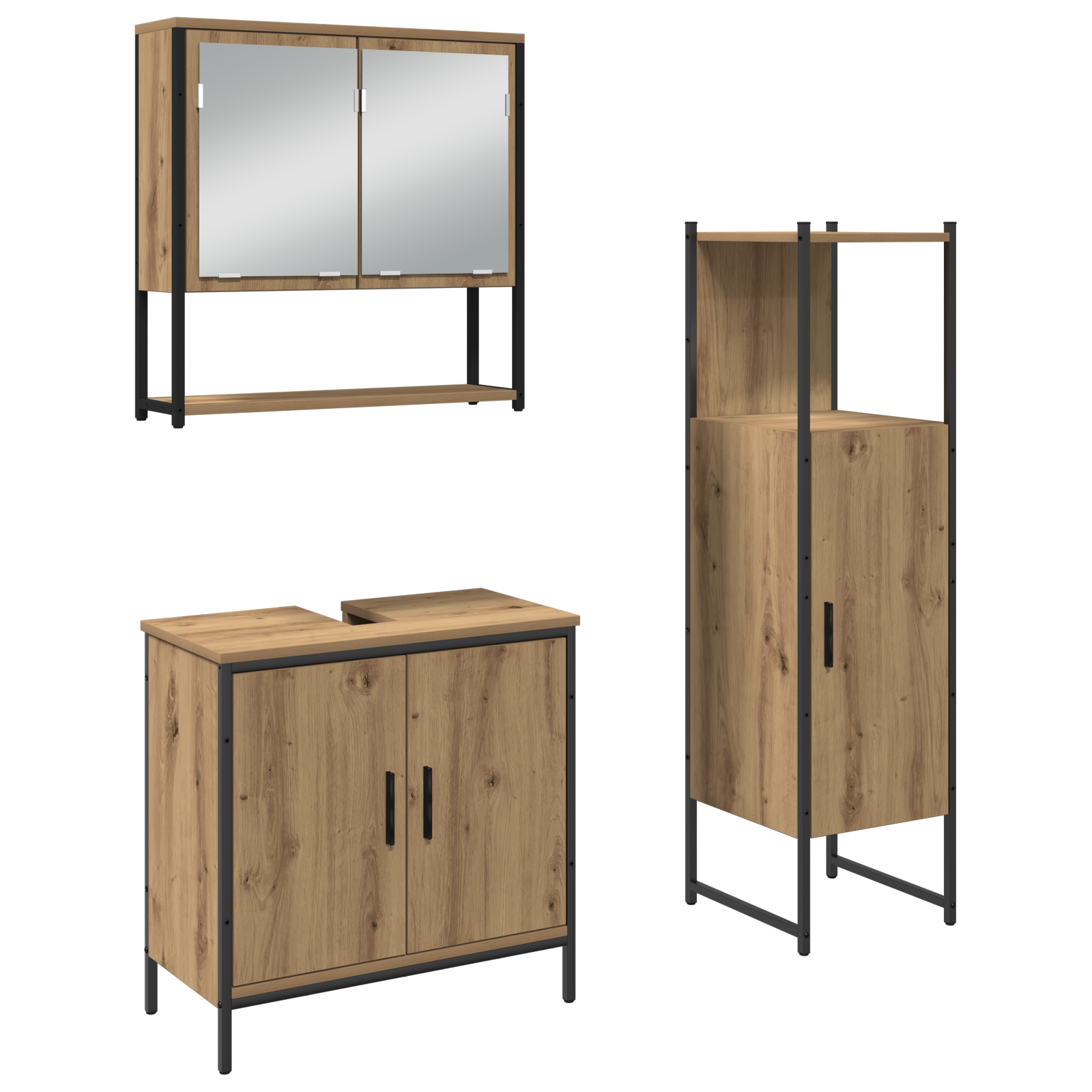 Baderomsinnredningssett med dør 3 pcs Brun 33 x 33 x 102.5 cm