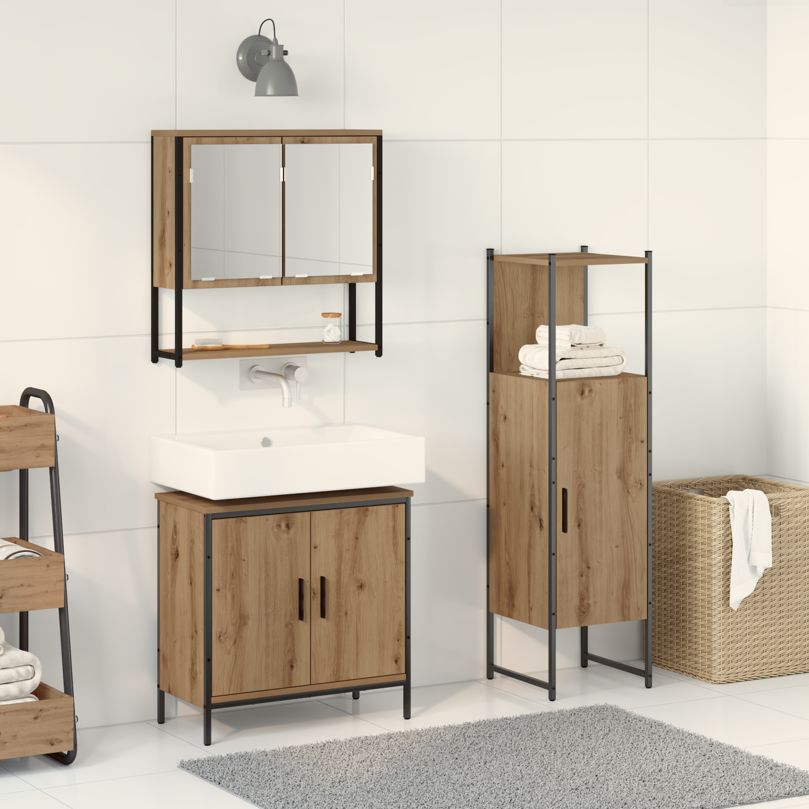 Baderomsinnredningssett med dør 3 pcs Brun 33 x 33 x 102.5 cm