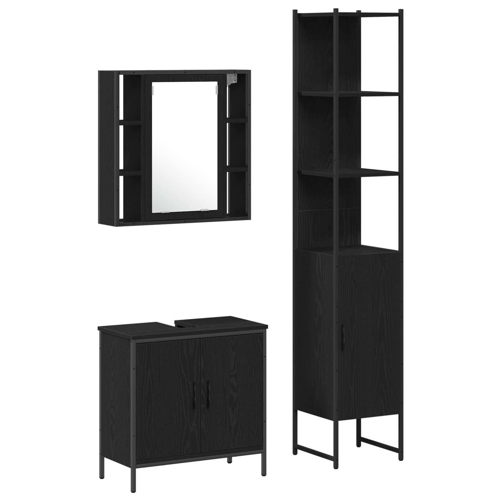 Baderomsspeilskap Svart 33 x 33 x 185.5 cm Konstruert tre